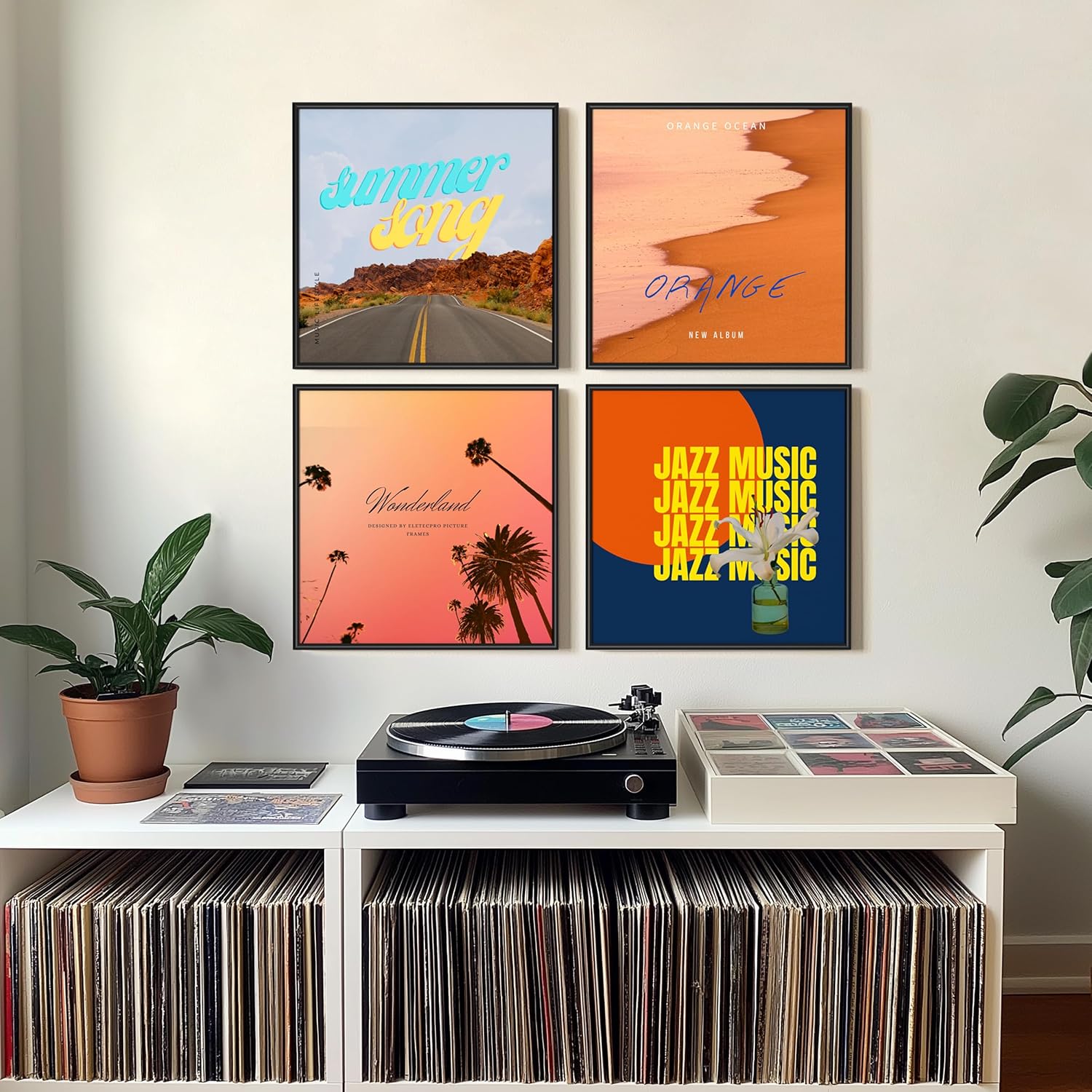eletecpro Vinyl Record Frame, 12.5 x 12.5 in, for Double LP, Black, 4 Pack | Fits 12 and 7 in LP Cover, Includes Mat