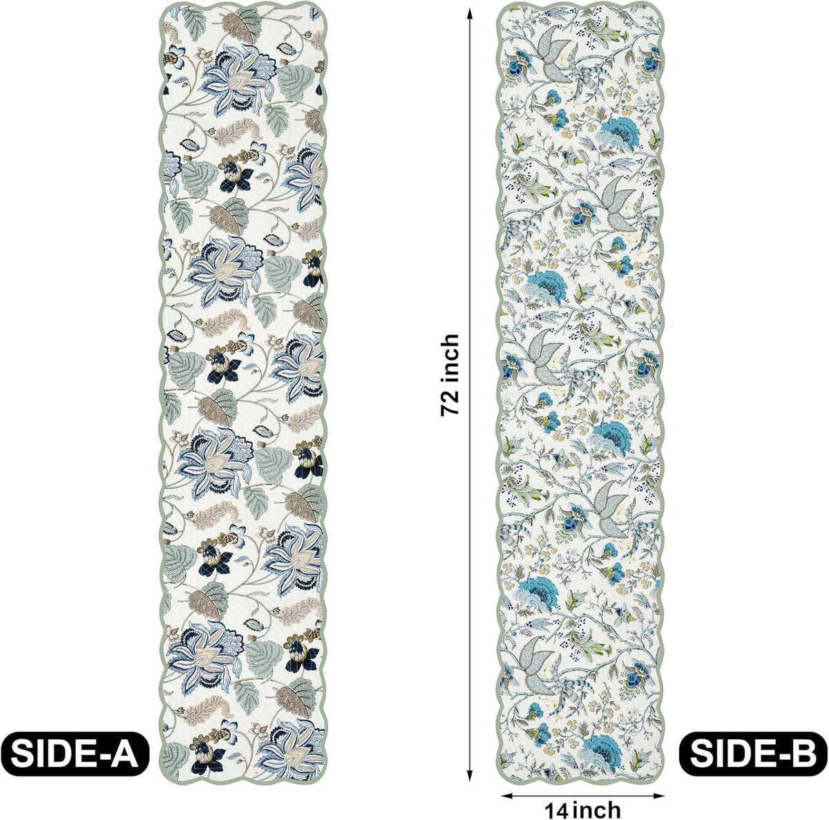 Botanica Mist - Bloom Collection Luxury Handcrafted Runner (Reversible) Cotton Quilted Fabric Machine Washable –