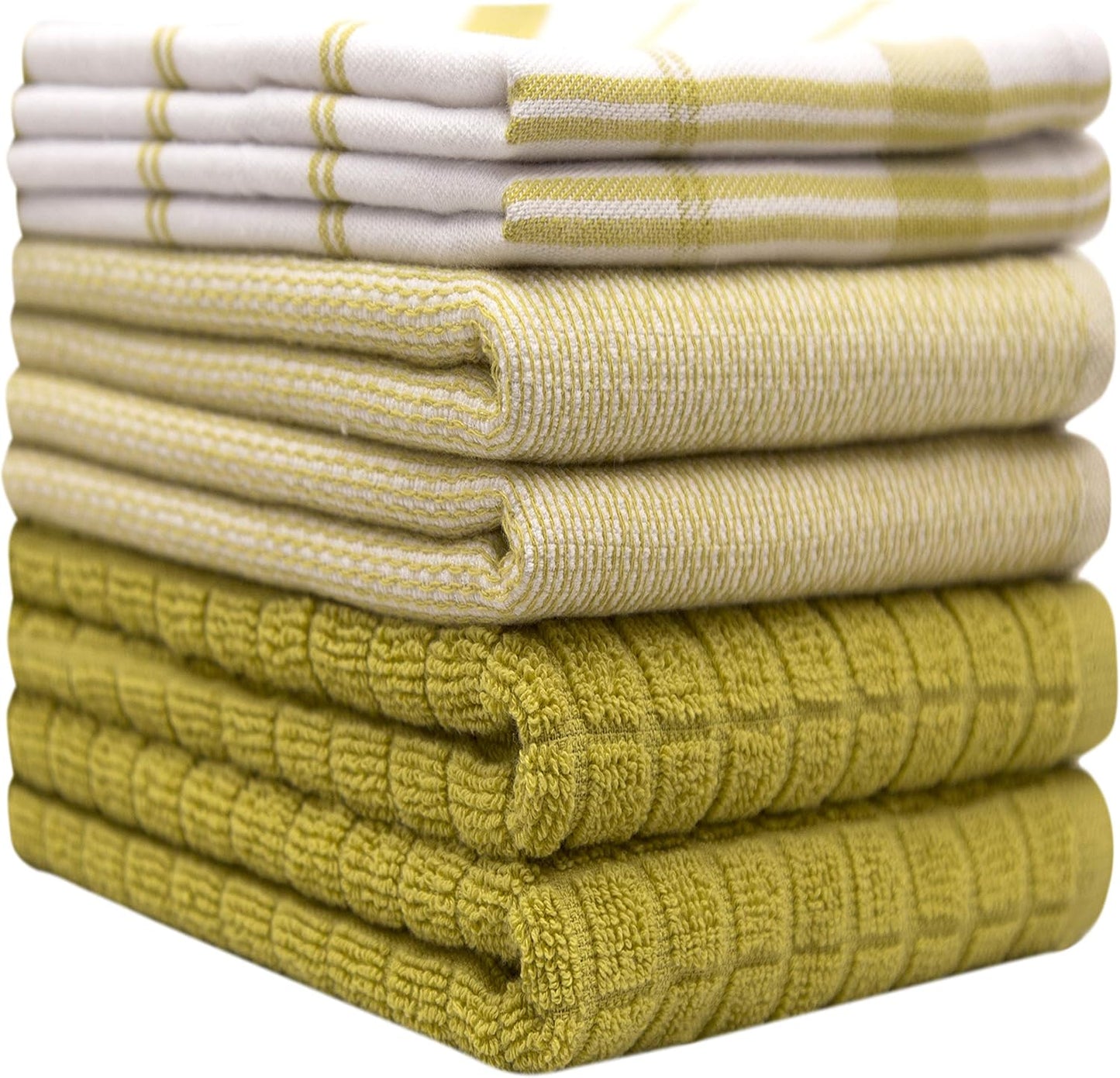 Premium Kitchen Towels 6 Pack 100% Cotton, 20"x28" Dish Towels Lime Check | Large Flat & Terry Kitchen Linen Set with