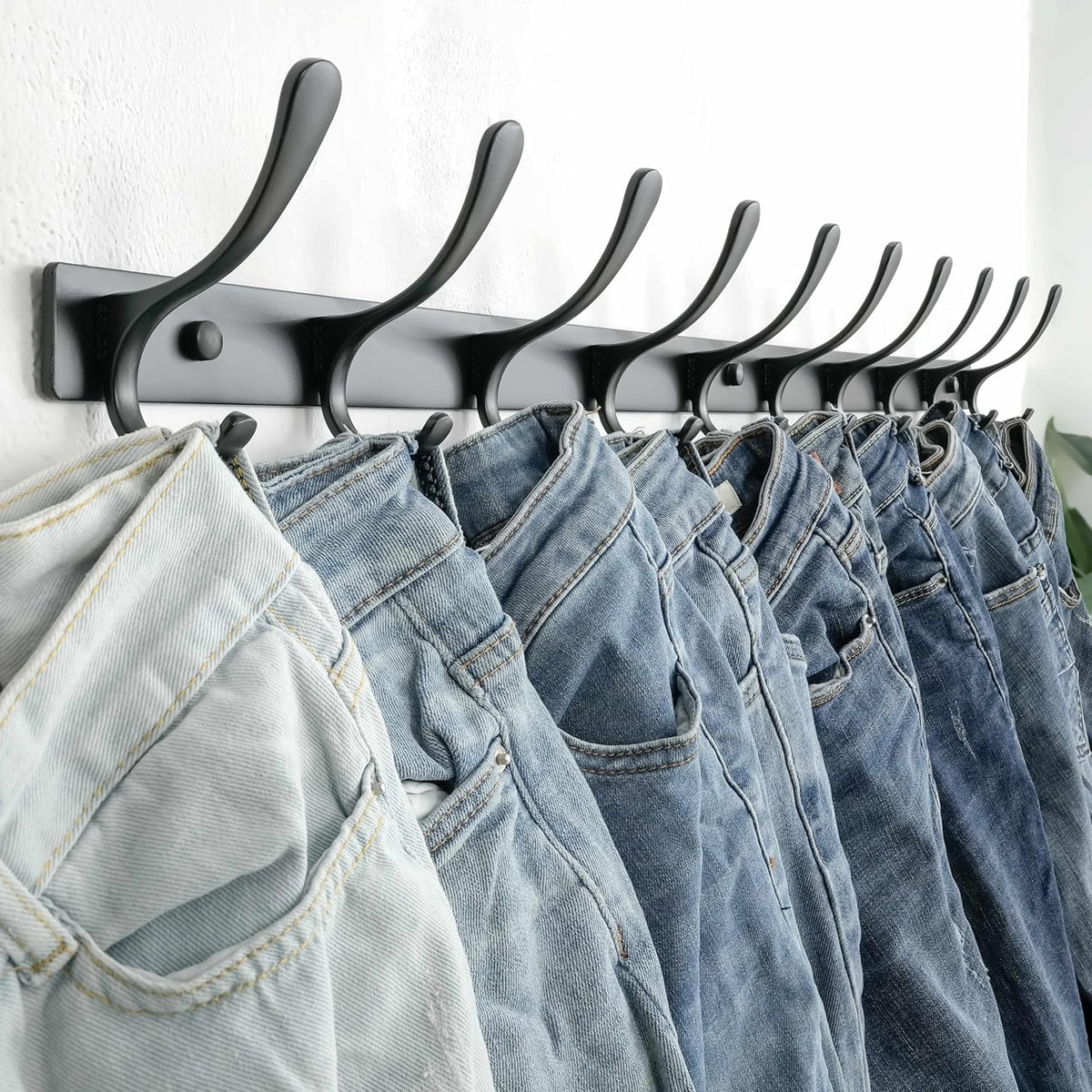 SKOLOO Coat Rack Wall Mounted - 10 Hooks, Heavy Duty, Stainless Steel, Metal Wall Hangers, Sturdy Coat Hooks for