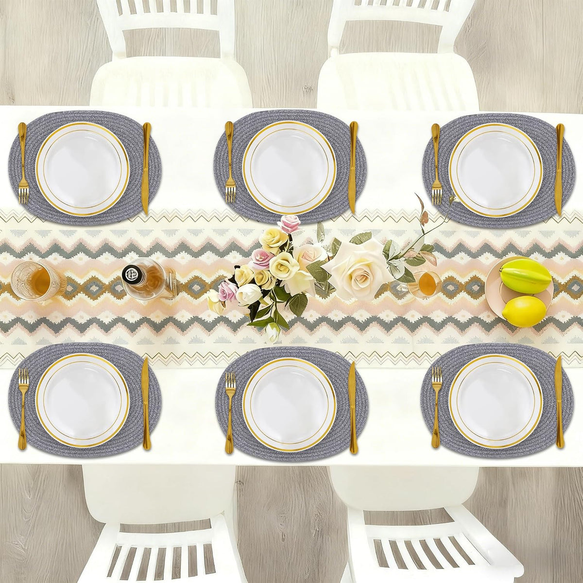 Oval Woven Placemats Set of 6, Boho Cotton Rope Braided Table Mats, 17x13 Inches Non Slip Heat Resistant Place Mats for