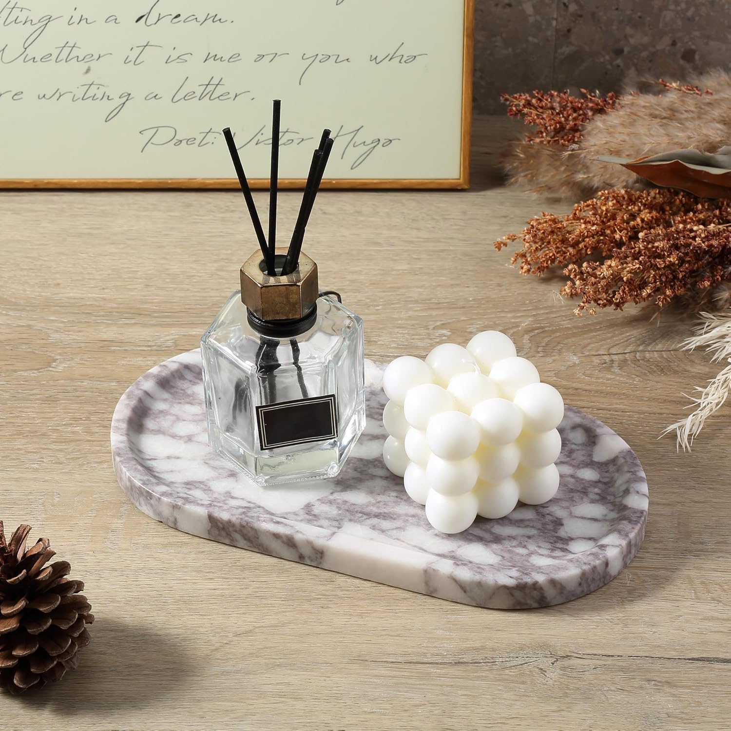 Real Natural Marble Vanity Tray / Calacatta Viola White / 10 x 5 x 0.7