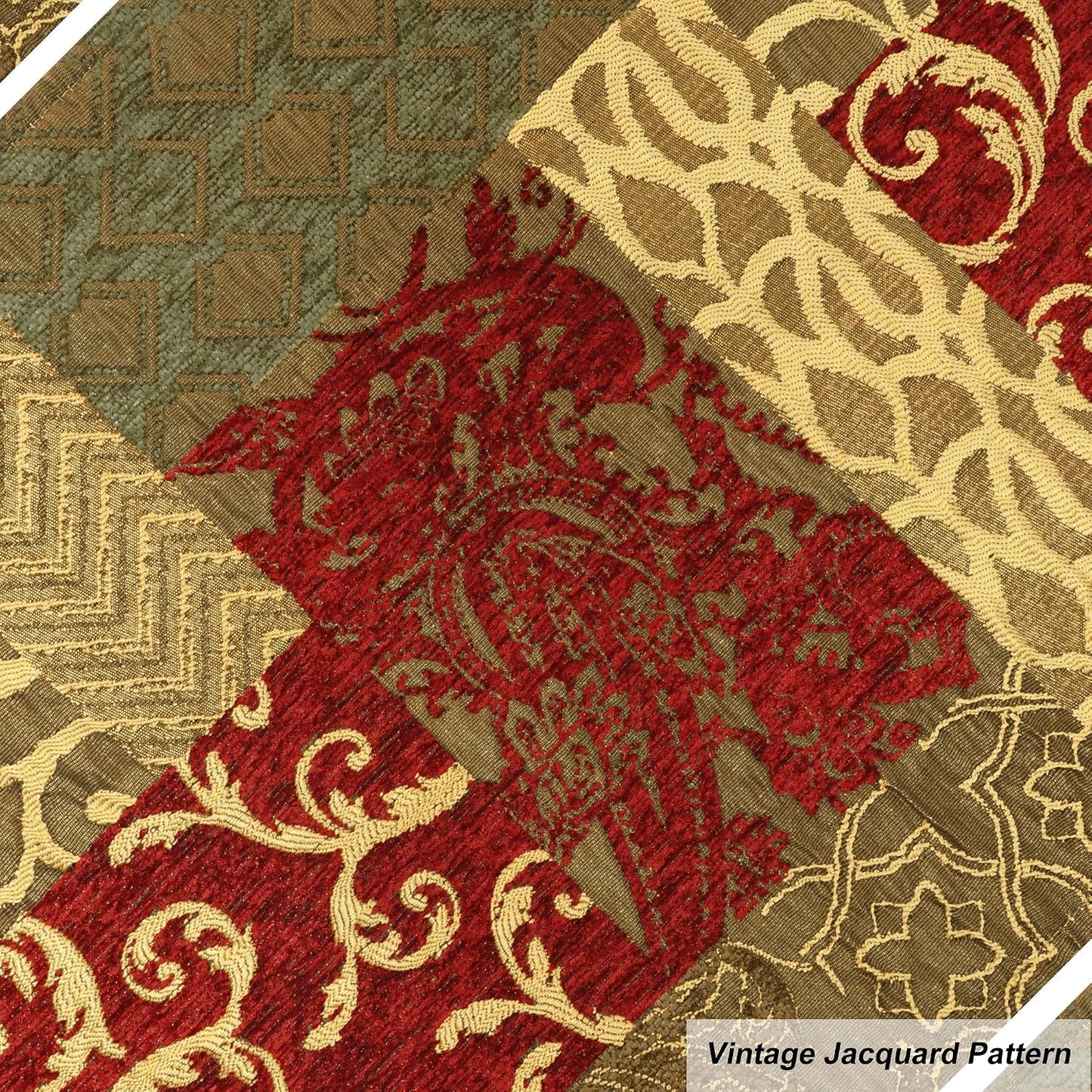 Loom and Mill Damask Patchwork Table Placemats Set of 4, Red Gold, 12x18in | Chenille Jacquard Fabric, Double Layer