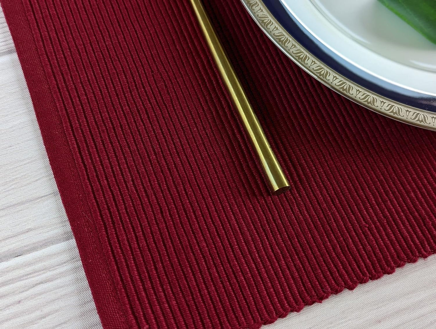 100% Cotton Ribbed Placemats - Set of 4-13 x 19 Inches - Maroon/Burgundy/Dark Red - Everyday/Fall Cloth Table Mats