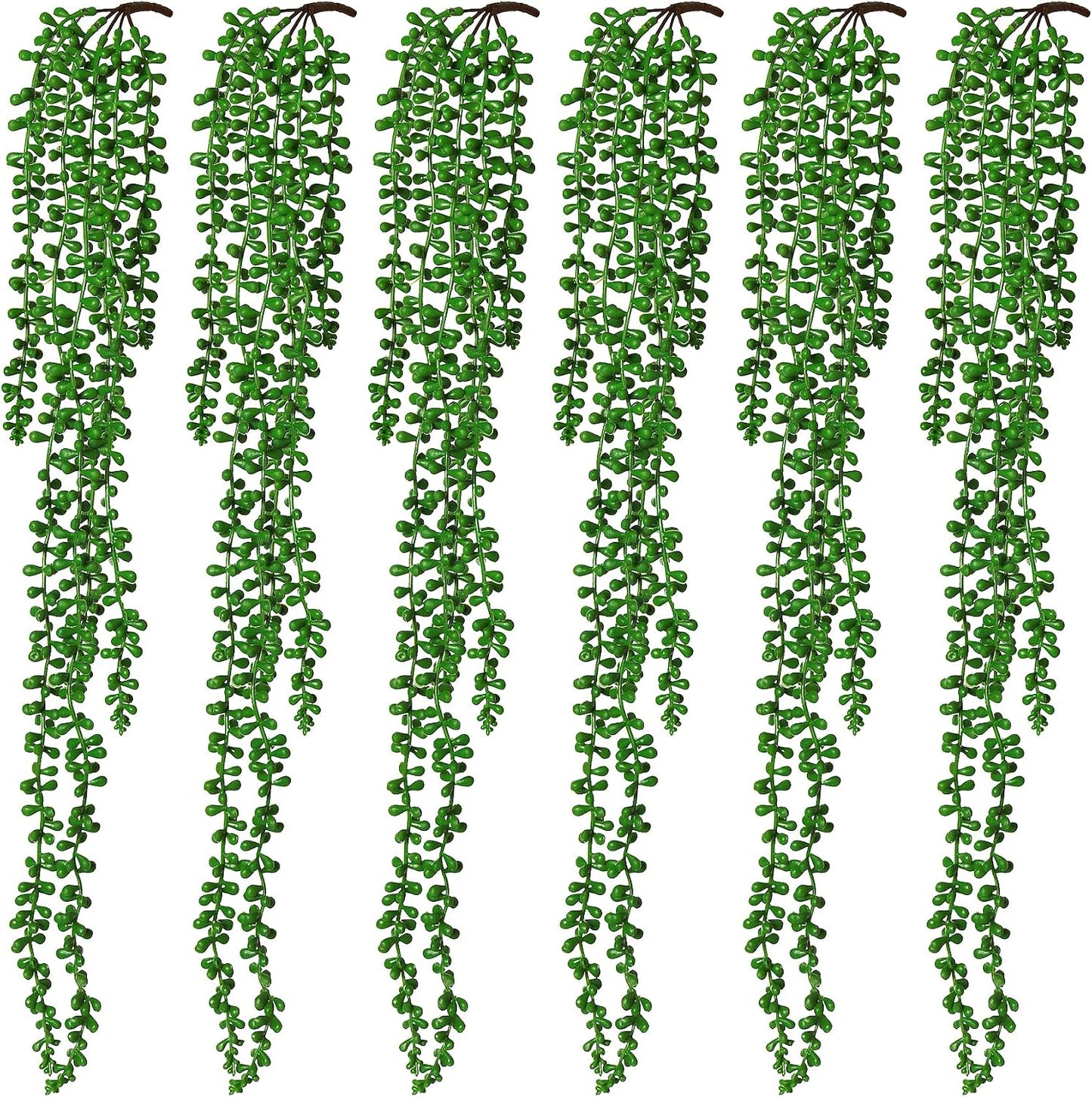 Artificial Hanging Succulents Fake String of Pearls Plant Faux Greenery Wall / Green / Set of 6
