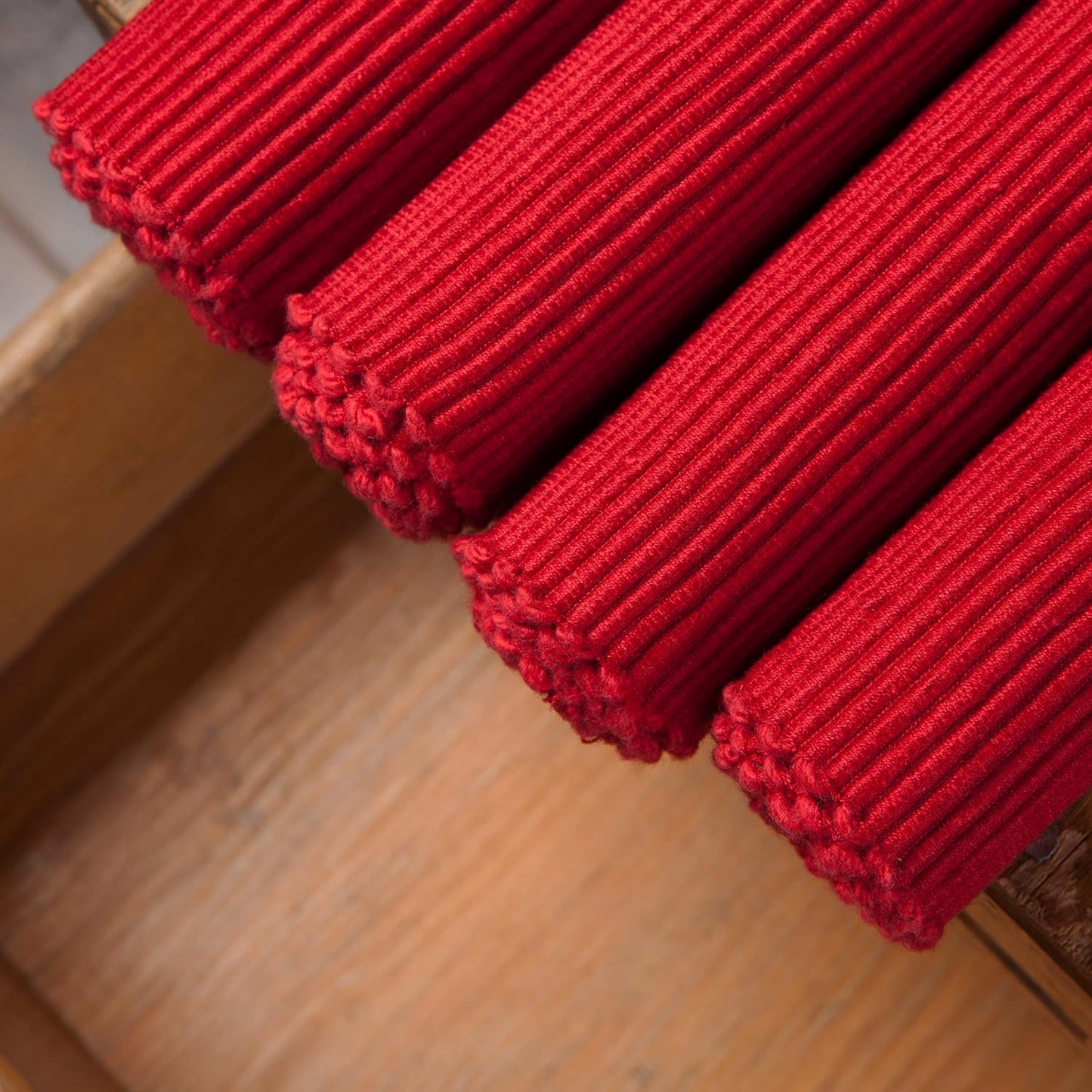 Now Designs Spectrum Placemats Ribbed Cotton, Chili Red, 19x13 inches (901495aa), Large, Set of 4