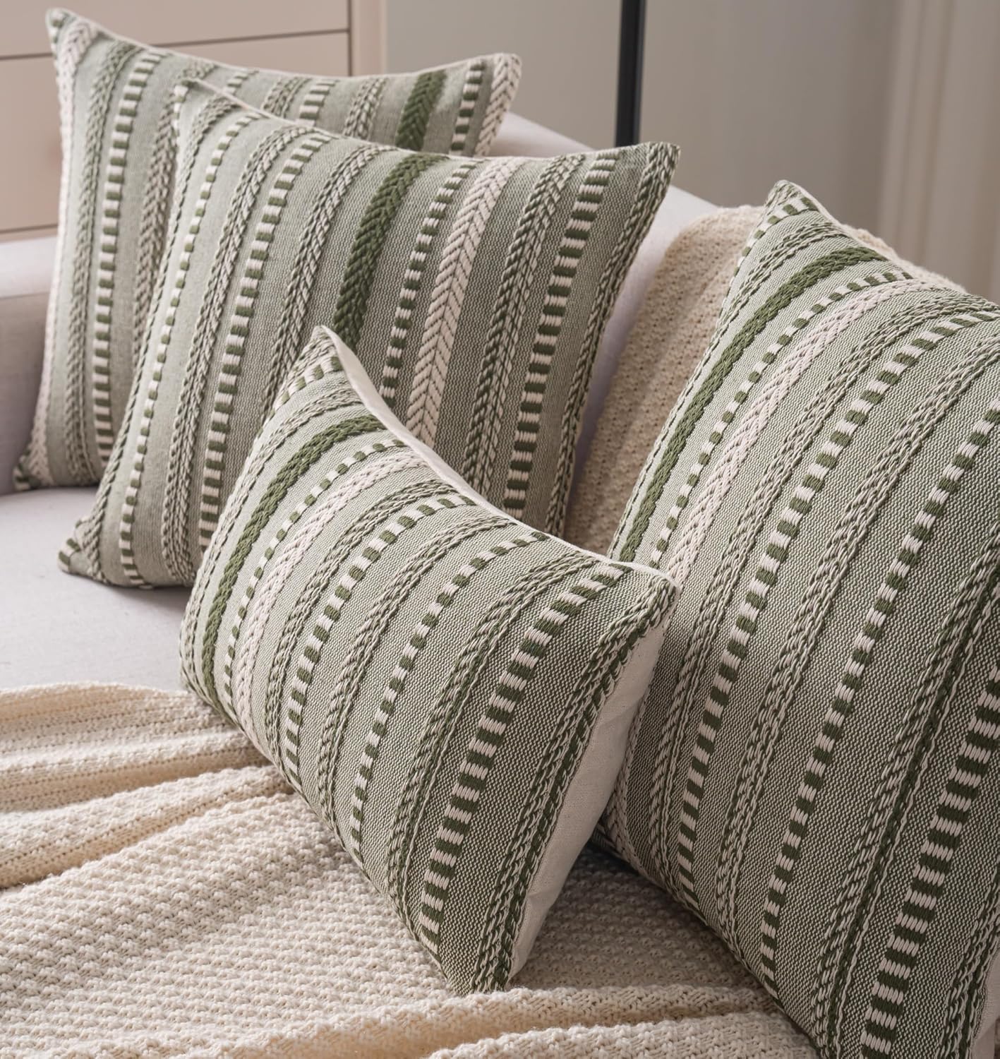 Boho Throw Pillow Covers / Green / 18 x 18 / Set of 2