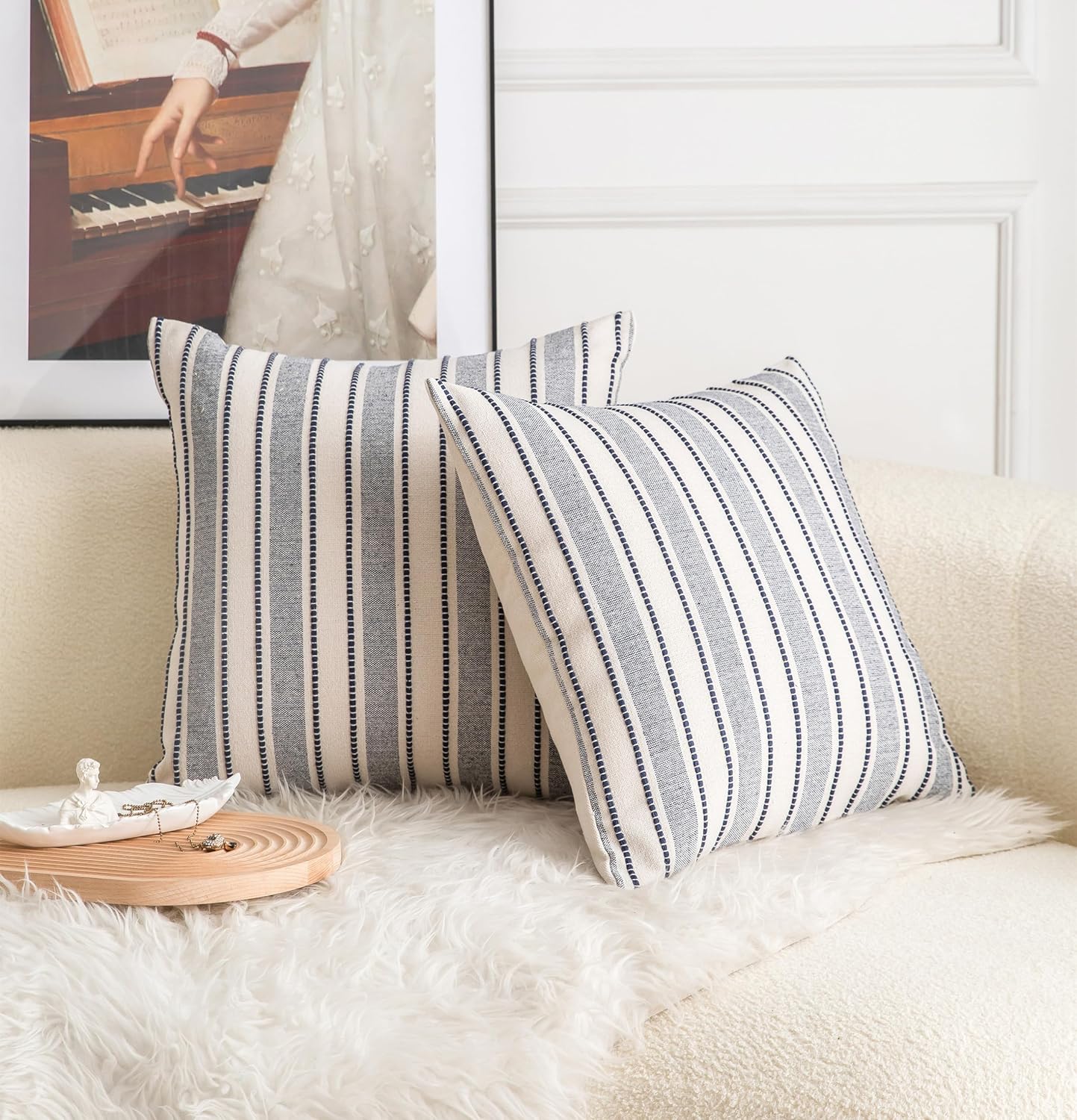 Farmhouse Textured Pillow Case / Navy Blue / 18 x 18 / Set of 2