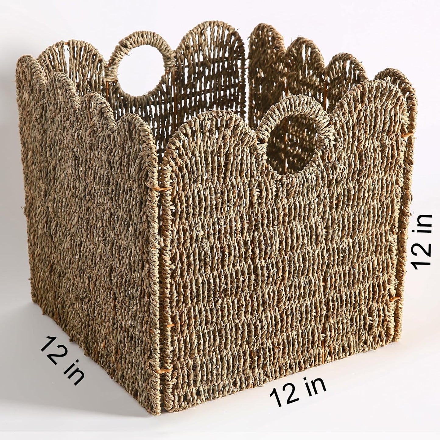 Scalloped Wicker Storage Cubes Basket / Sage Green / 12 x 12 x 12 / In&4-pack / Set of 4