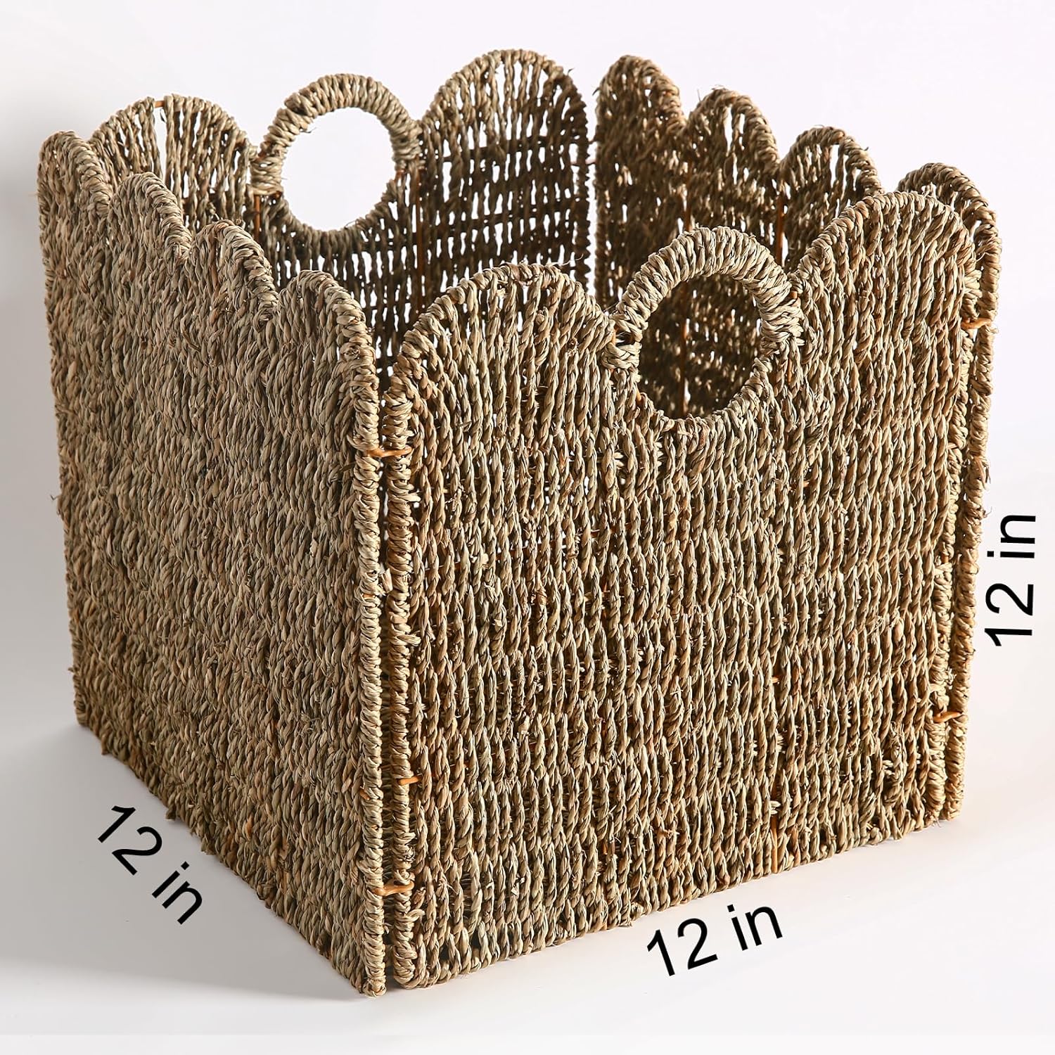 Scalloped Wicker Storage Cubes Basket / Sage Green / 12 x 12 x 12 / In&4-pack / Set of 4