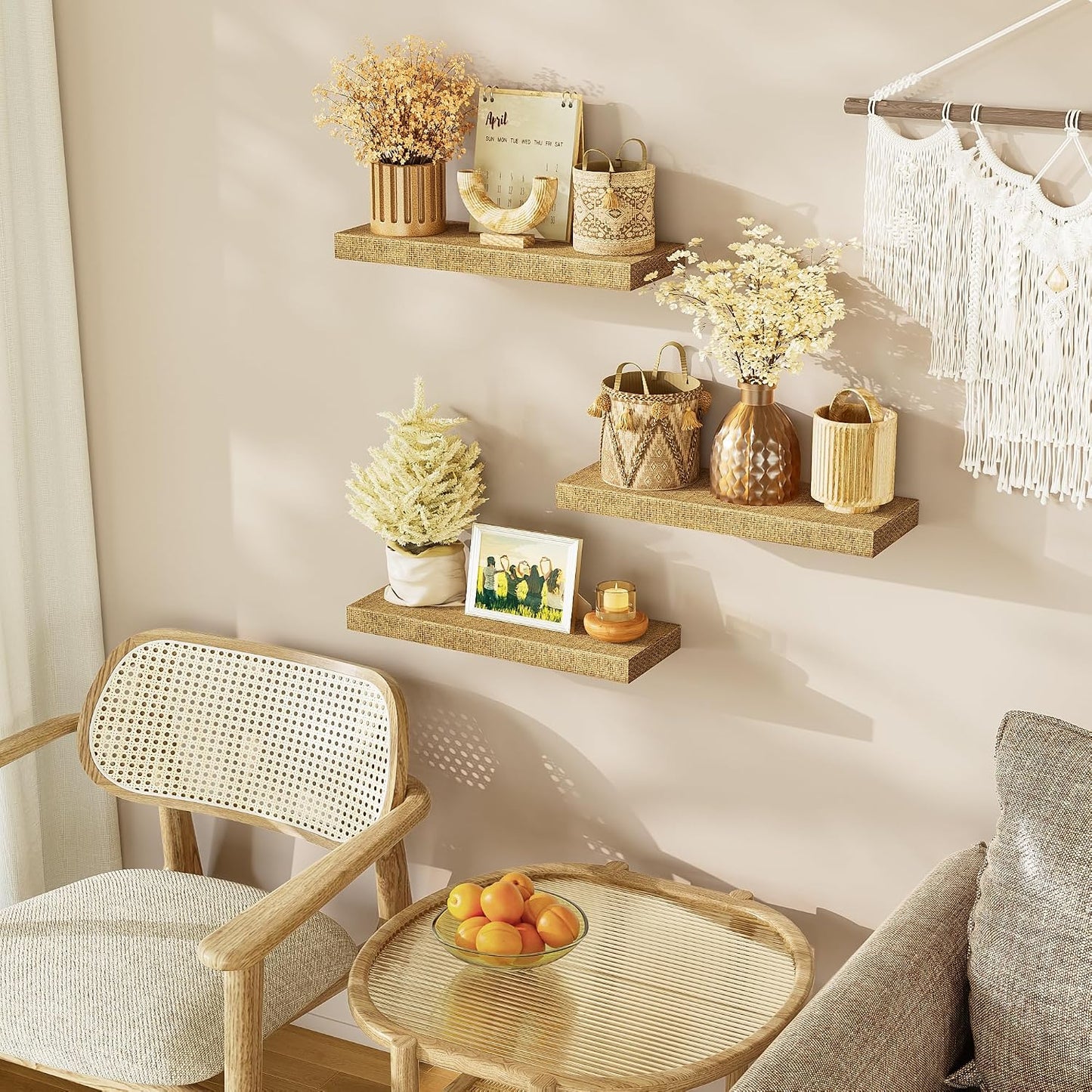 Rattan Floating Shelves / 15.7 Inch / Set of 3