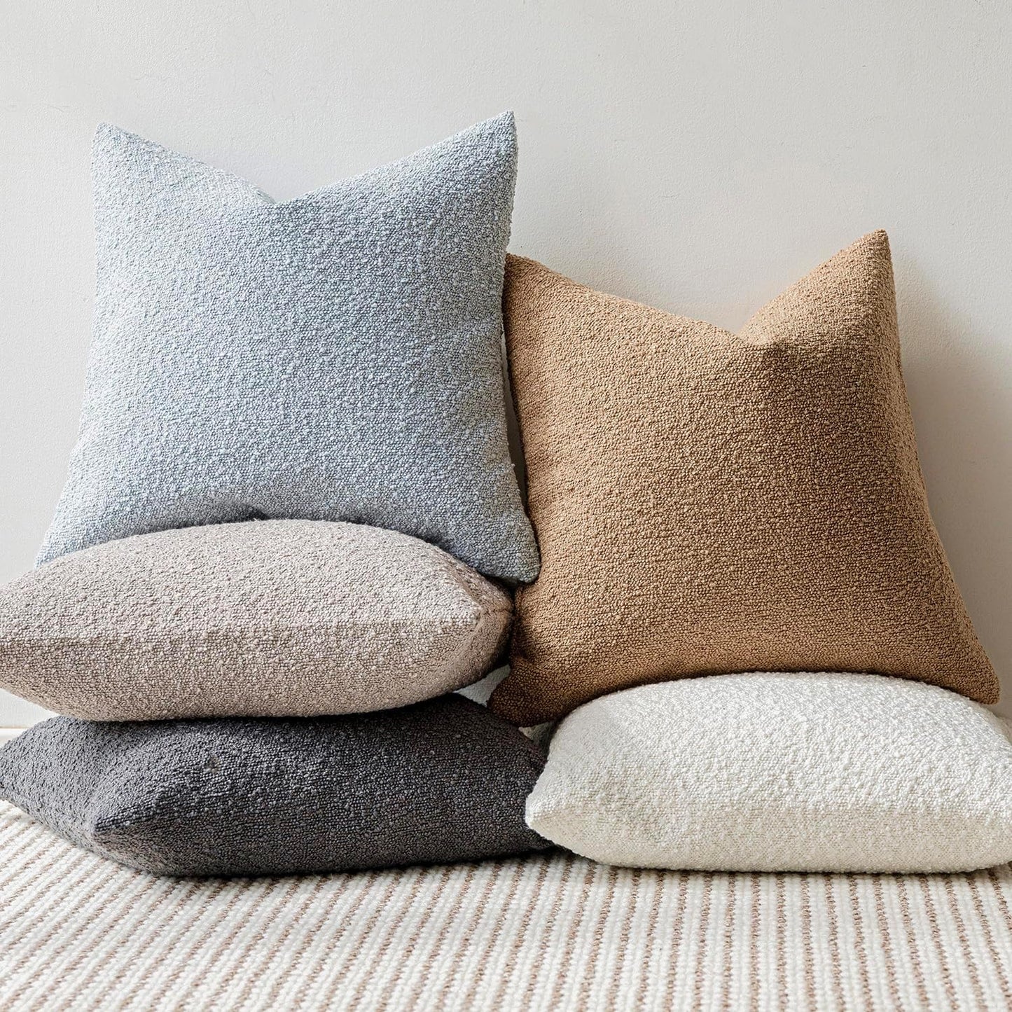 Textured Boucle Throw Pillow Covers Accent Solid Pillow Cases Soft / 18 x 18 / Camel / Set of 2