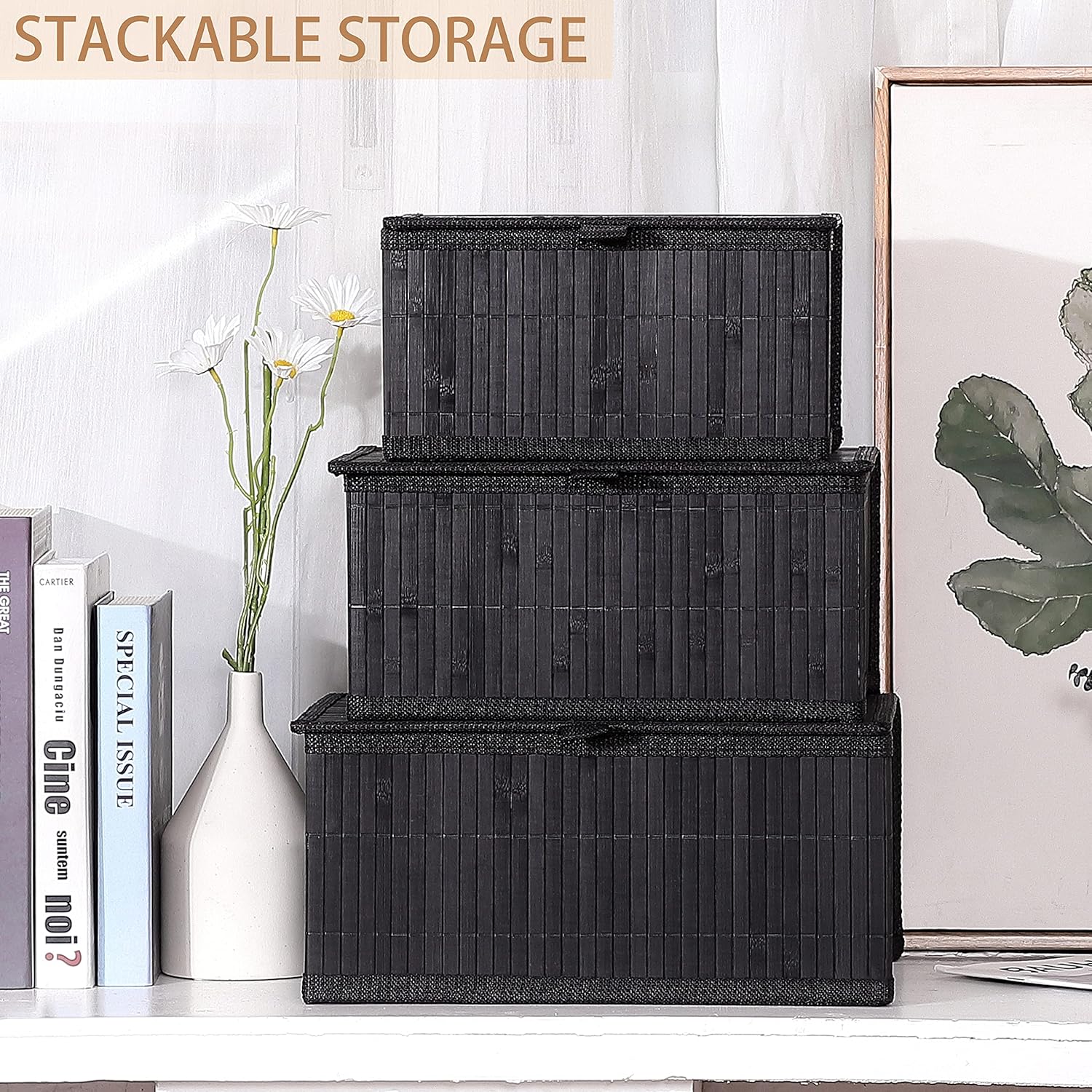 Woven Lined Storage Basket / Pure Black / Set of 3