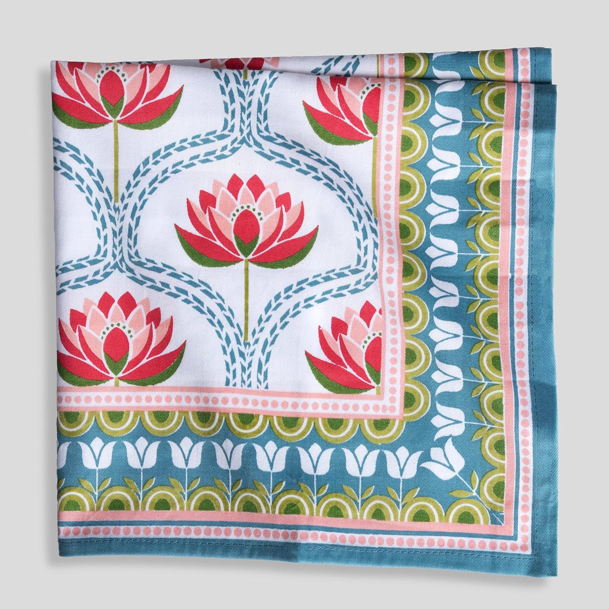 FINGERCRAFT Cloth Napkins Set of 12, 100% Cotton, 20x20 Inch, Lotus Bloom | Mitered corner, washable, soft, absorbent