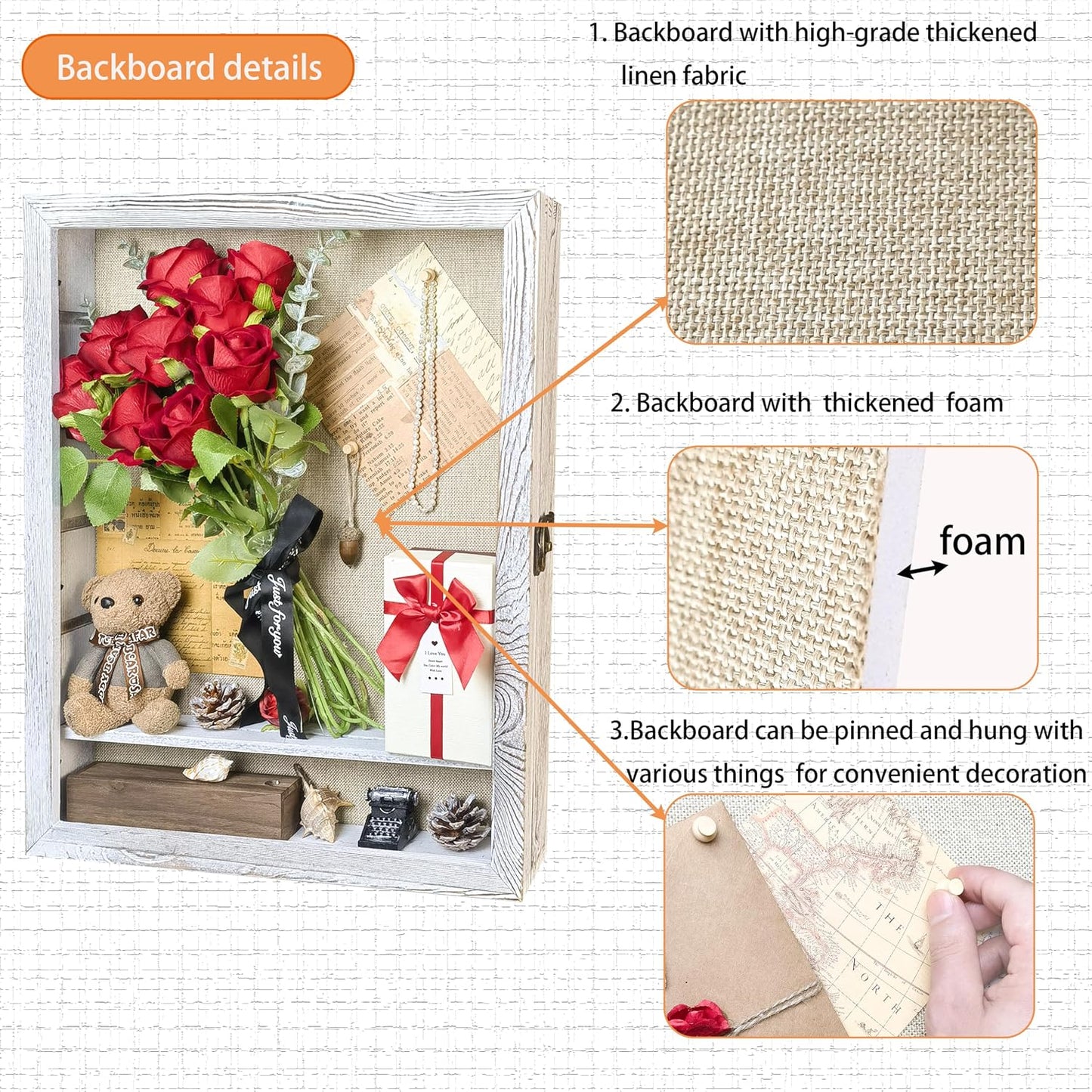 White Shadow Box Frame 16x20 Shadow Box with Shelves 2.6" Interior Depth Memorial Shadow Box Display Case with Linen