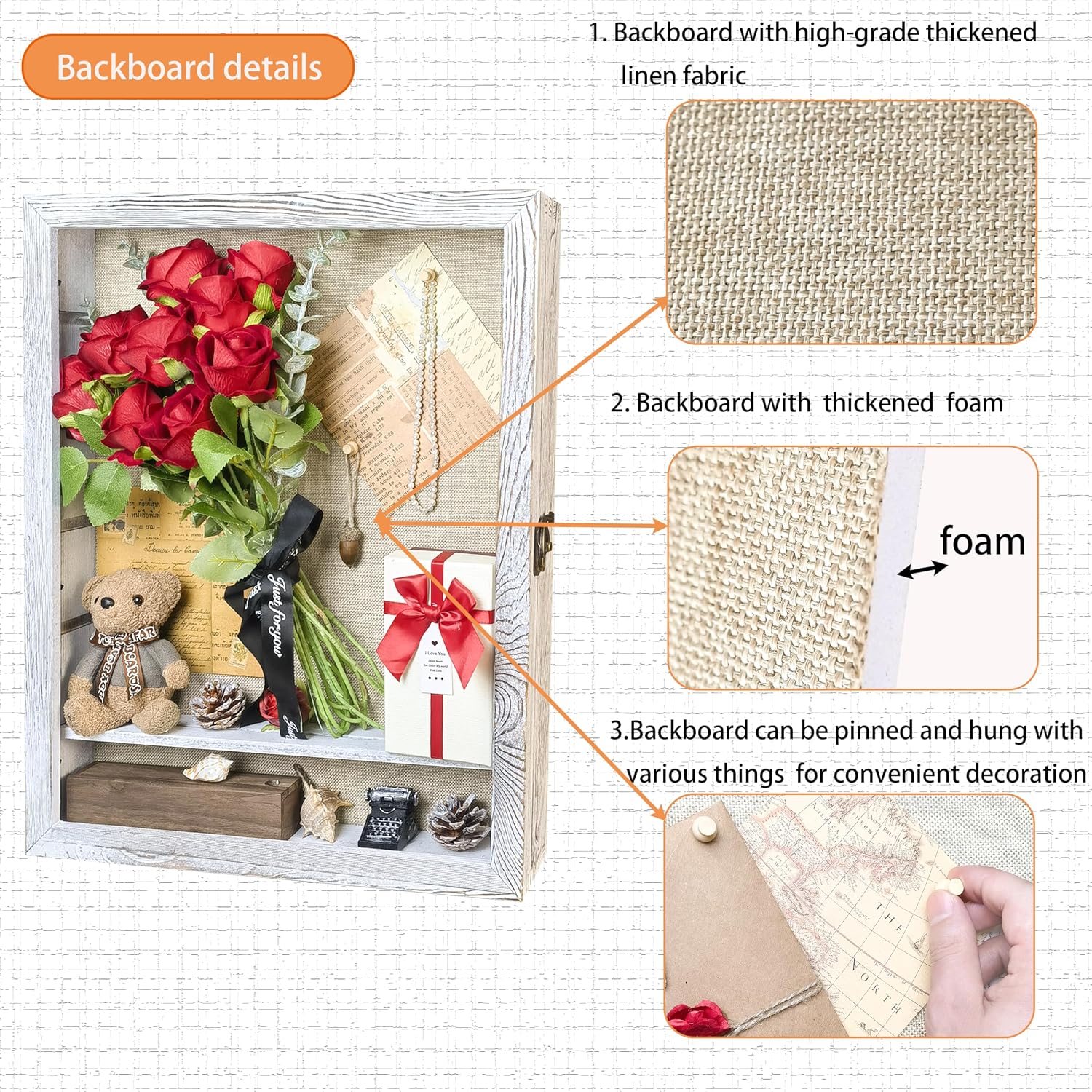 White Shadow Box Frame 16x20 Shadow Box with Shelves 2.6" Interior Depth Memorial Shadow Box Display Case with Linen