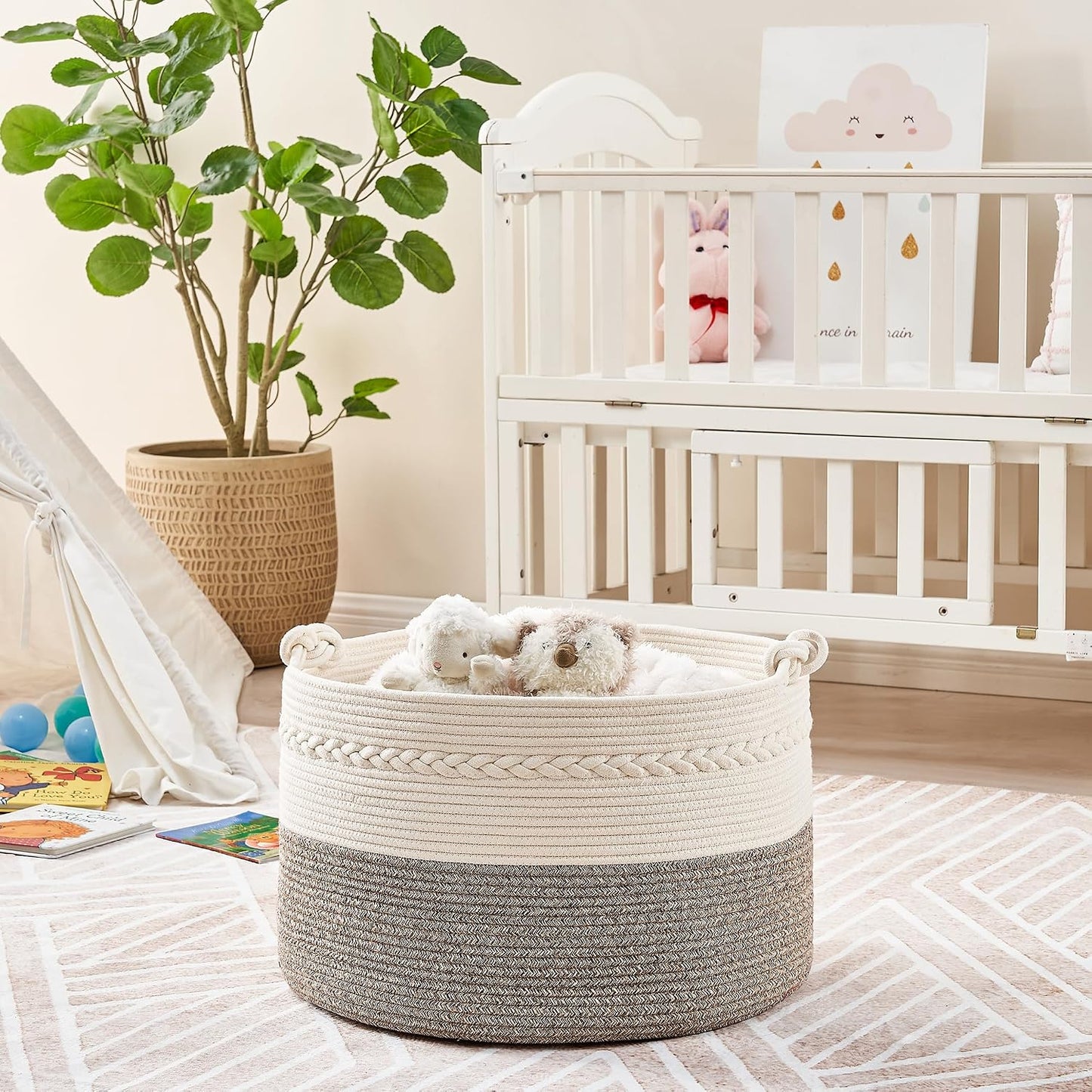 Woven Baskets for storage Baby Laundry Hamper / Beige / 20 x 13