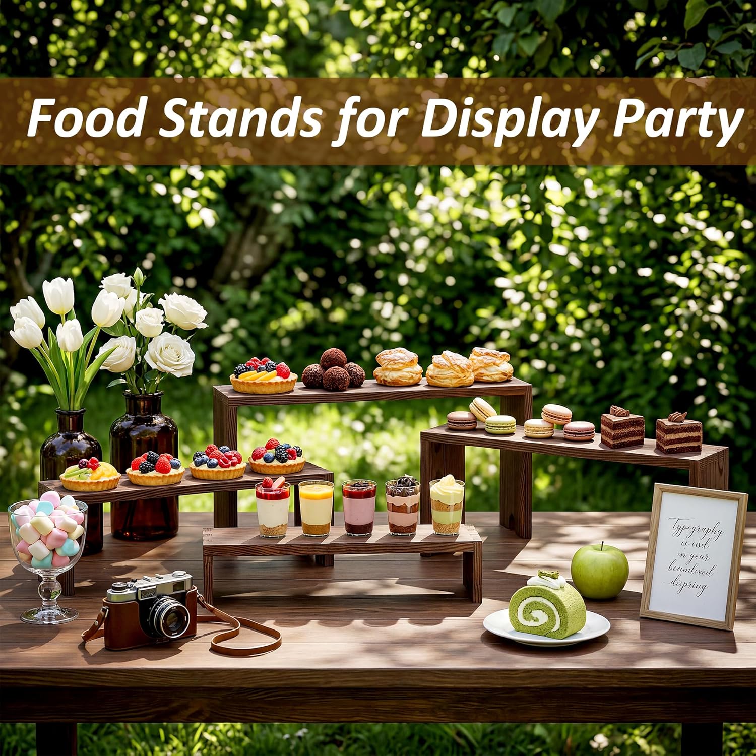 Wooden Cupcake Stand for Decor / Dark Brown / 4 Tiers / Set of 2