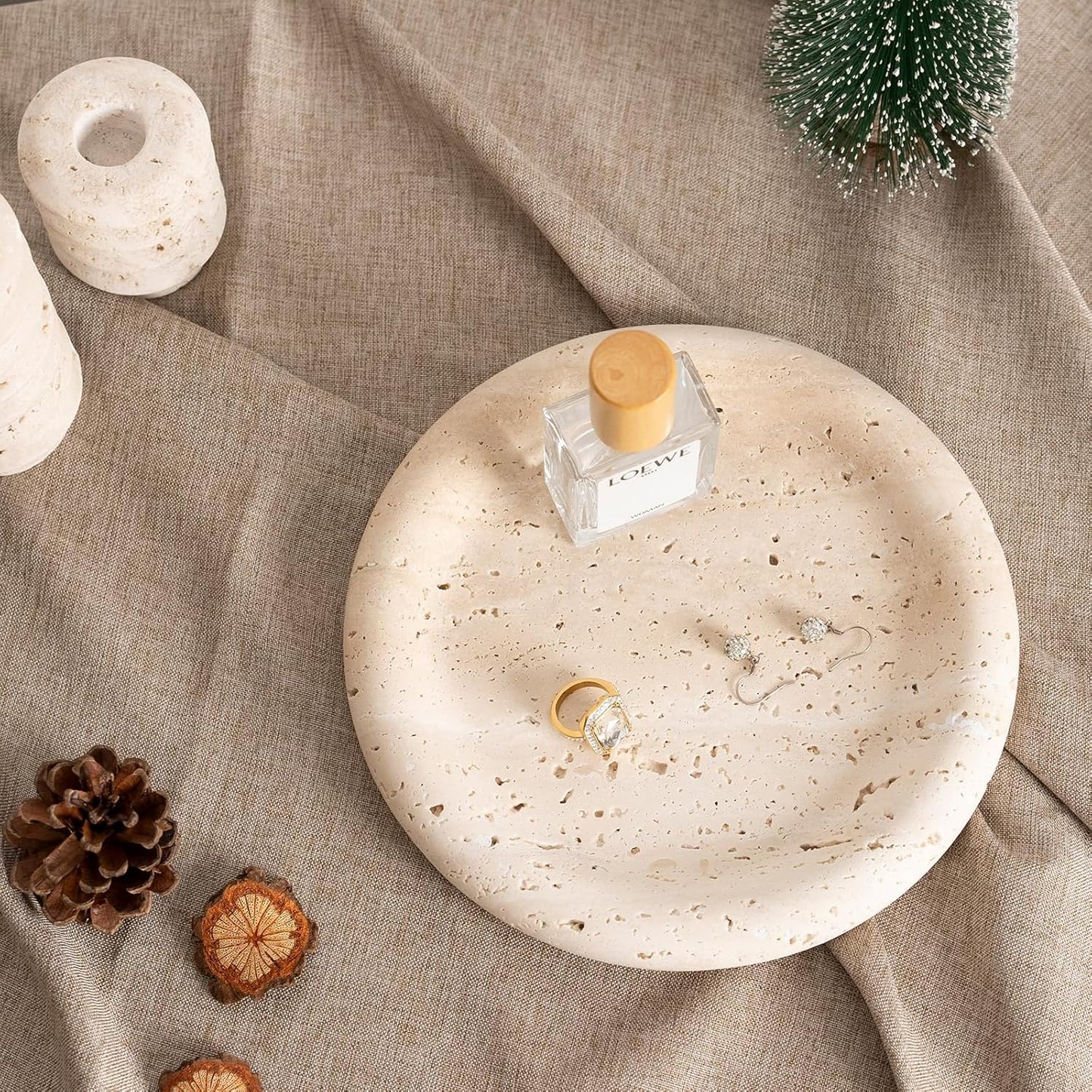 Candles / Italian Round Travertine Tray