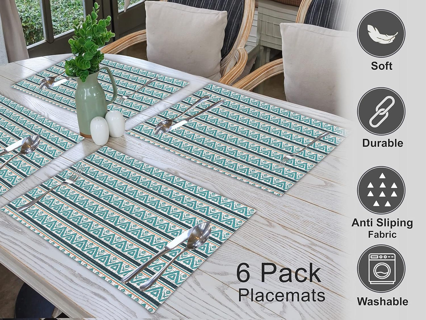 Ruvanti Placemats Set of 6, 100% Cotton Place Mats of 13"x19" – Kite | Heat, Stain resistant, Washable, Non-Slip