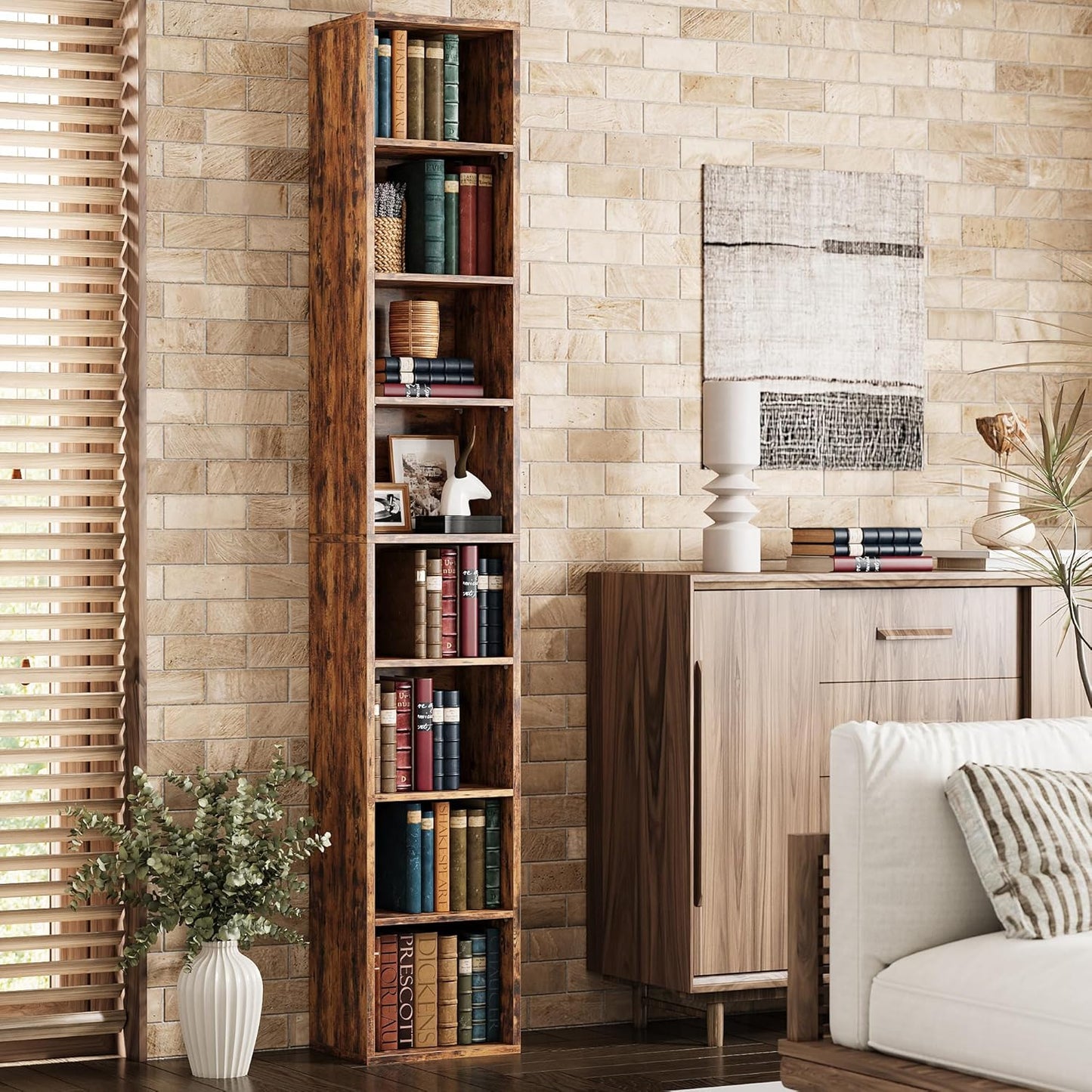 Floor Standing Display Storage Shelves in Tall / Vintage Brown / 71 Inch
