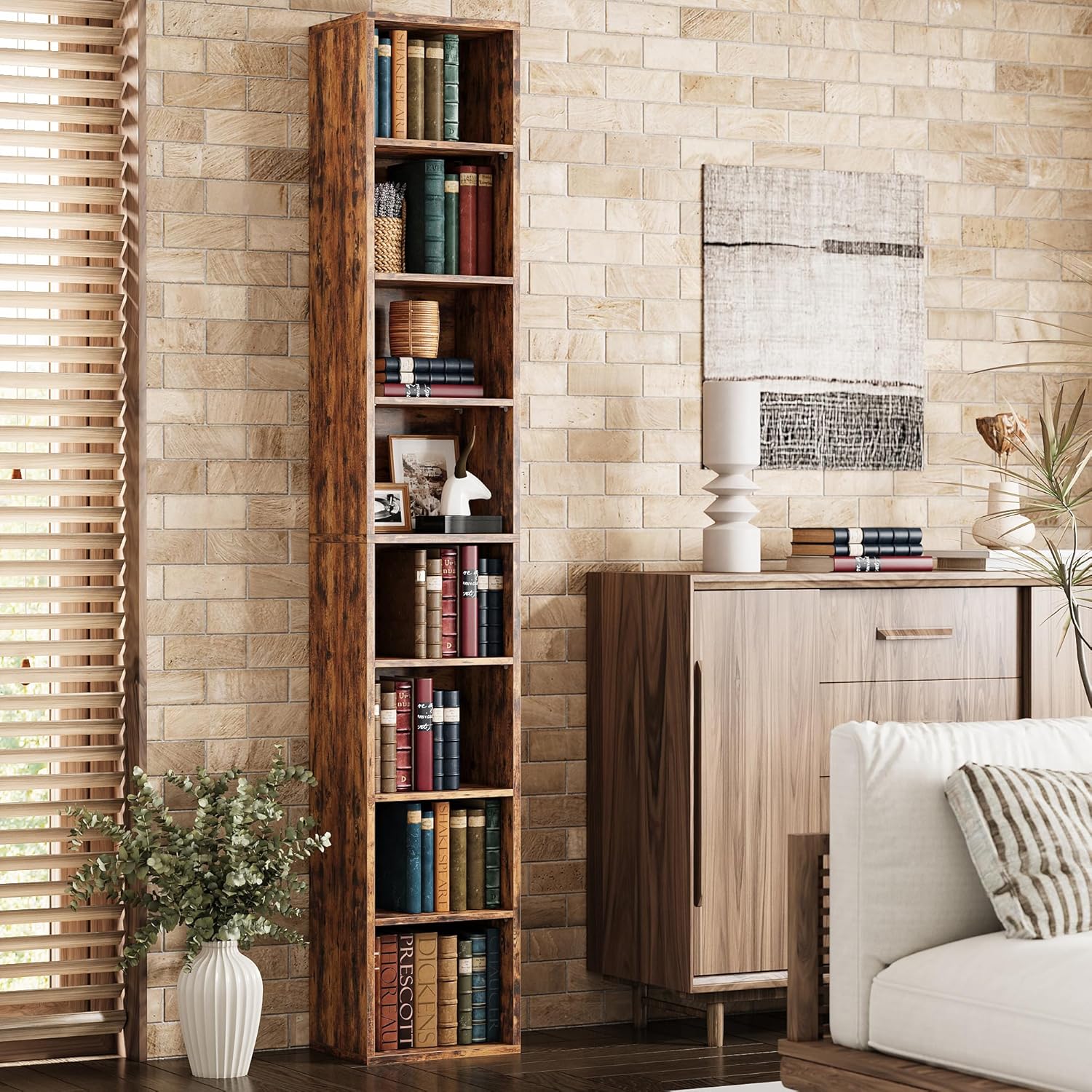 Floor Standing Display Storage Shelves in Tall / Vintage Brown / 71 Inch