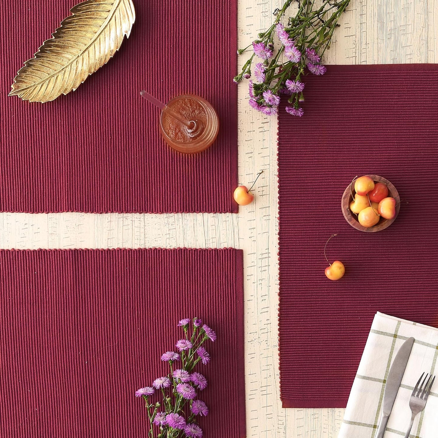 DII Basic Everyday Ribbed Tabletop 100% Cotton, Placemat Set, 13x19, Barn Red, 6 Piece