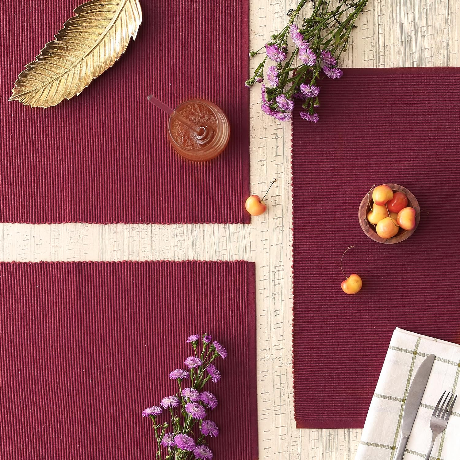 DII Basic Everyday Ribbed Tabletop 100% Cotton, Placemat Set, 13x19, Barn Red, 6 Piece
