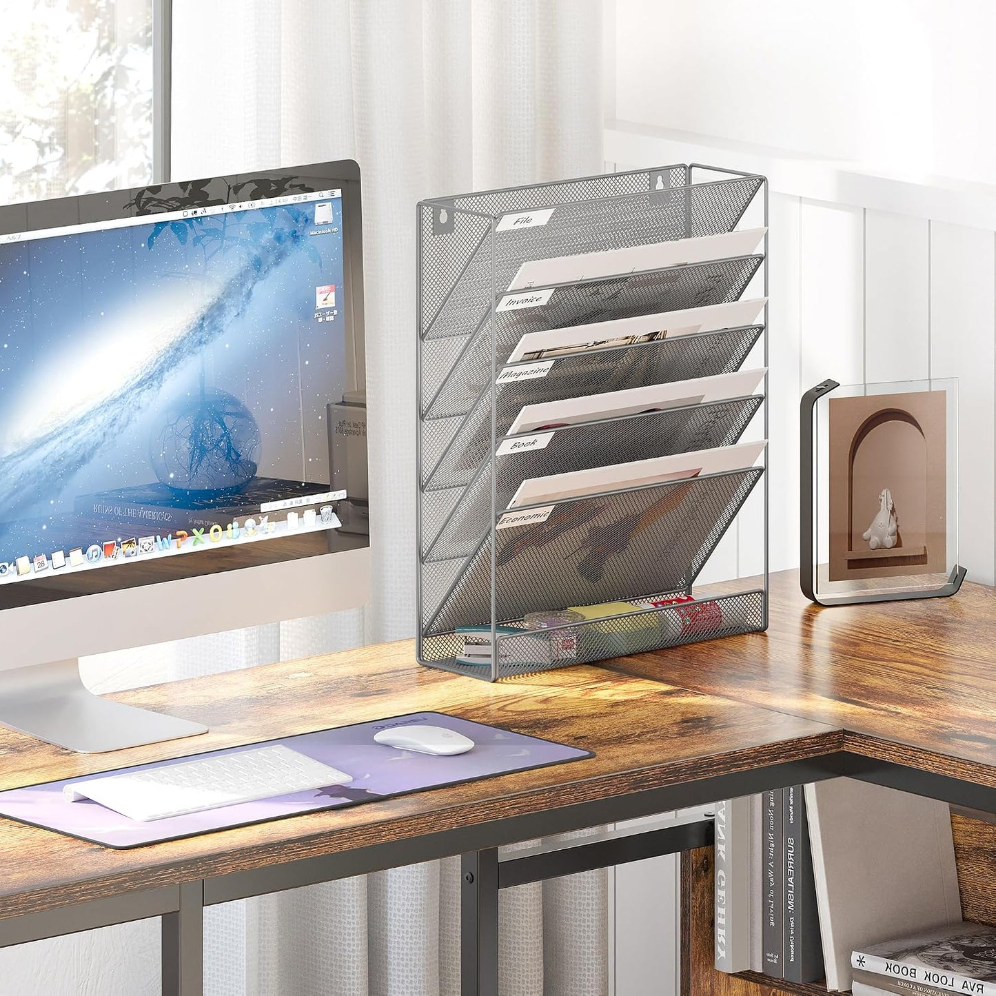 EasyPAG 5 Tier Wall File Holder, Mesh Hanging Folder Organizer with Classify Label, Versatile Desk File Holder