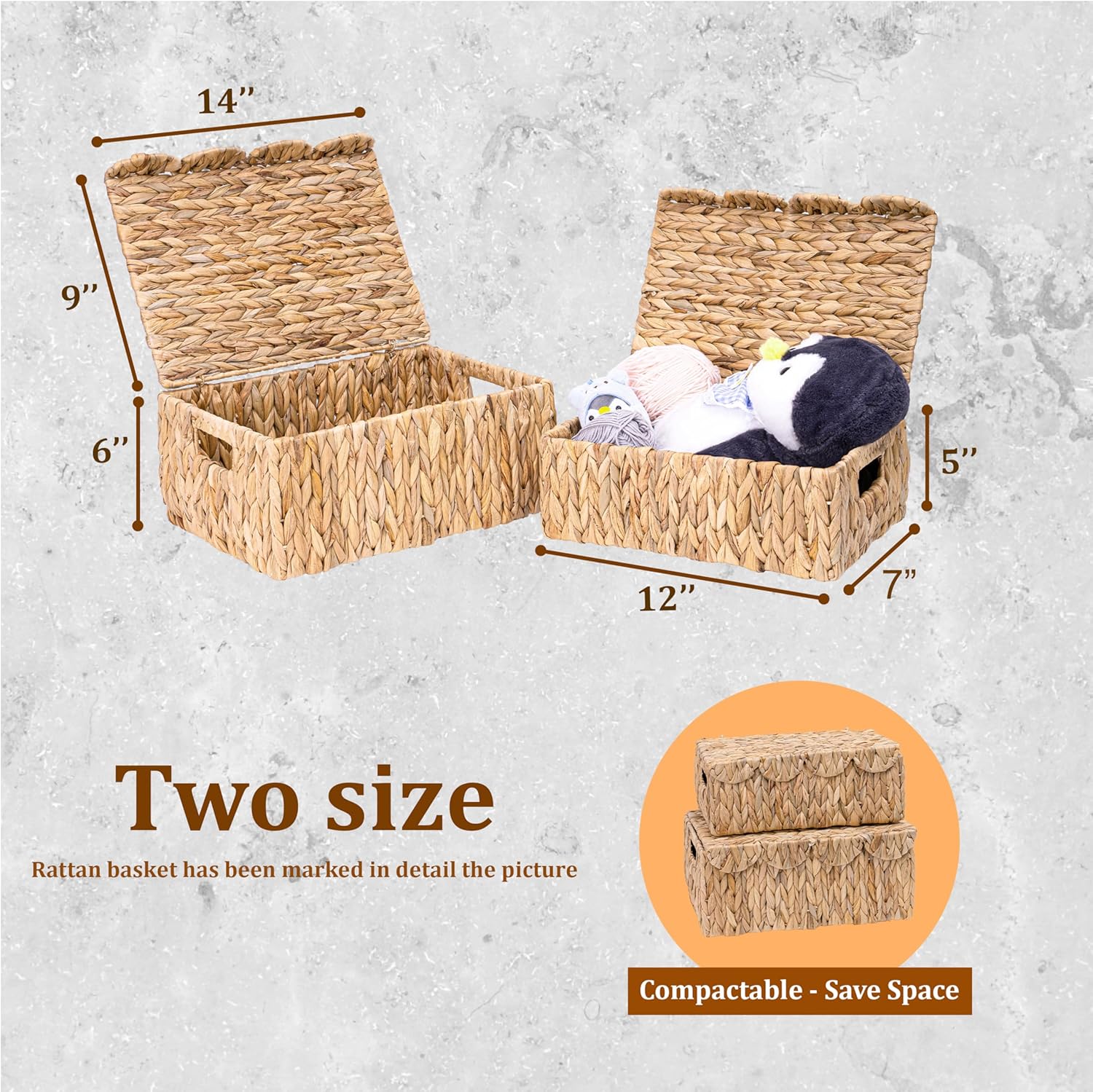 Scalloped Edge Wicker Basket / Set of 2