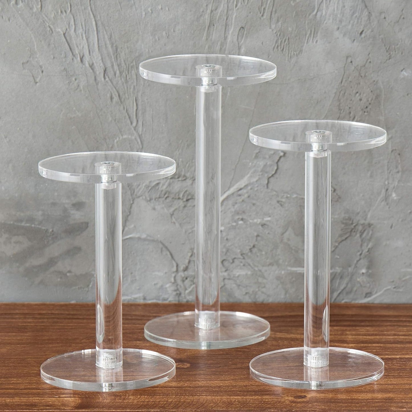 Round Acrylic Jewelry/Watch Display Pedestal Riser Stands / Clear / Set of 3