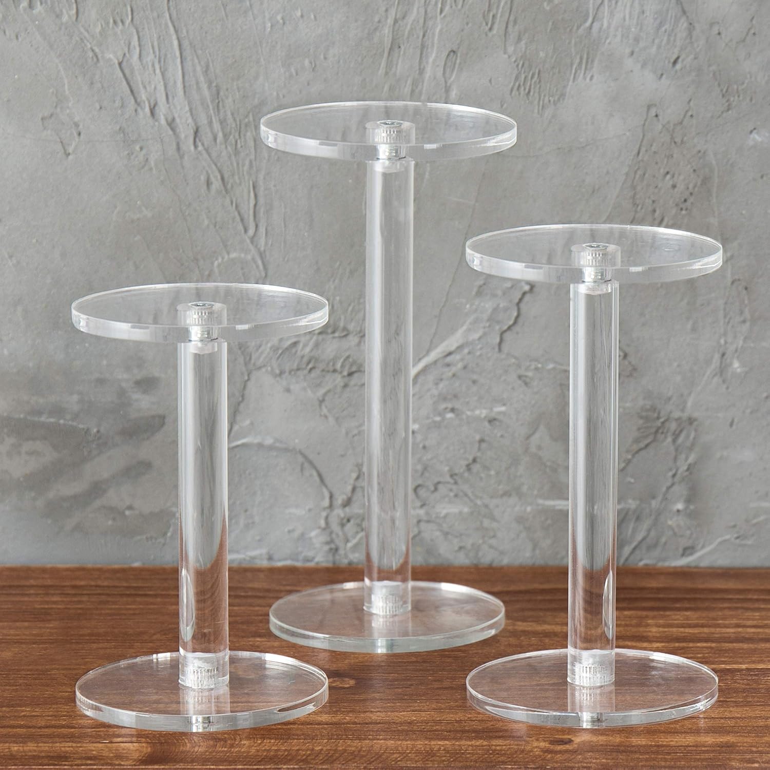 Round Acrylic Jewelry/Watch Display Pedestal Riser Stands / Clear / Set of 3