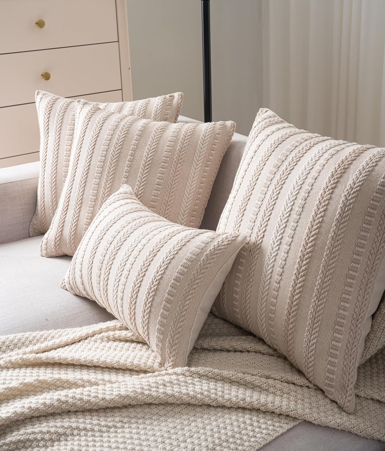Boho Throw Pillow Covers / Beige / 18 x 18 / Set of 2
