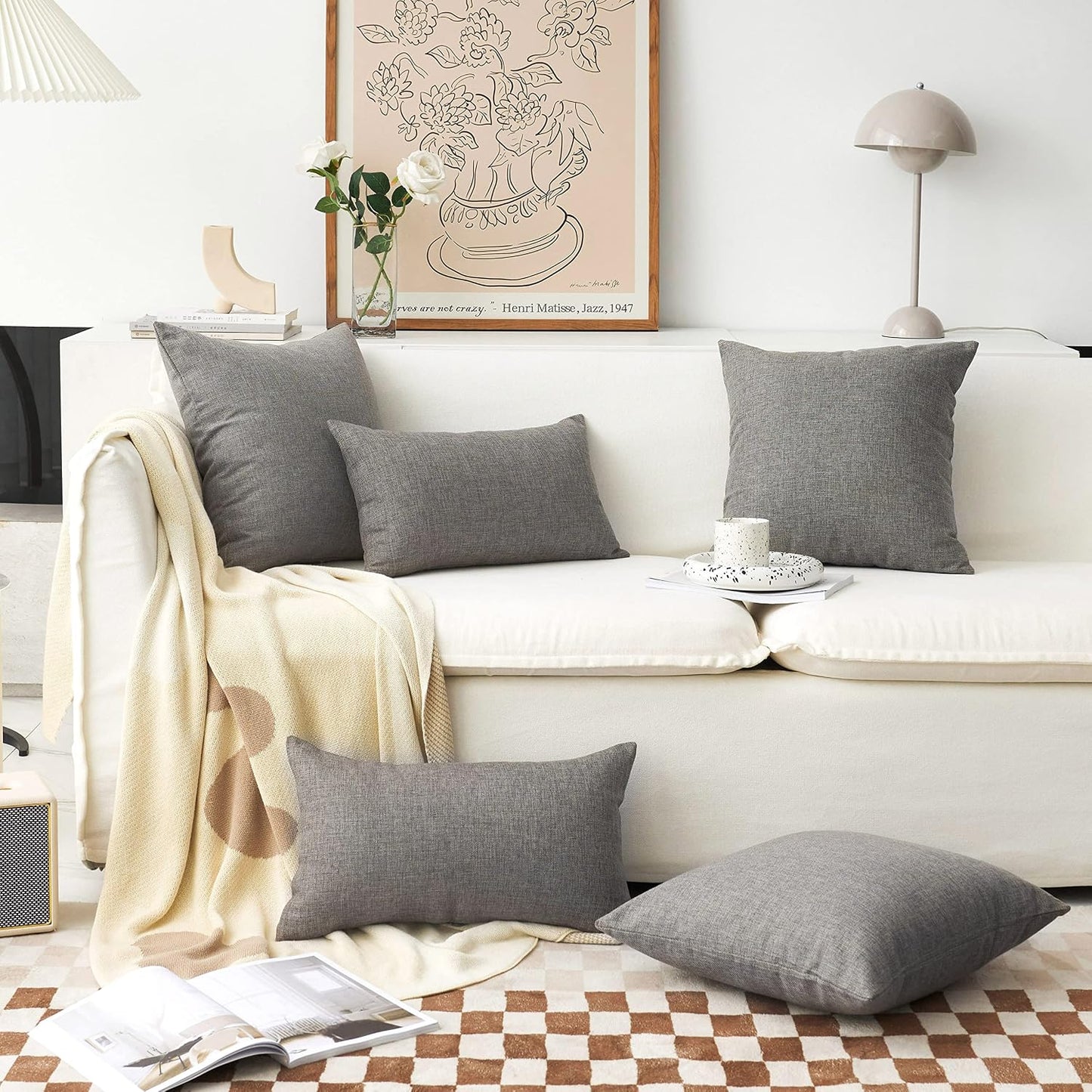 Couch Pillow Covers Linen Square Throw Pillow Cases Cushion Covers / 18 x 18 / Dark Grey / Set of 4