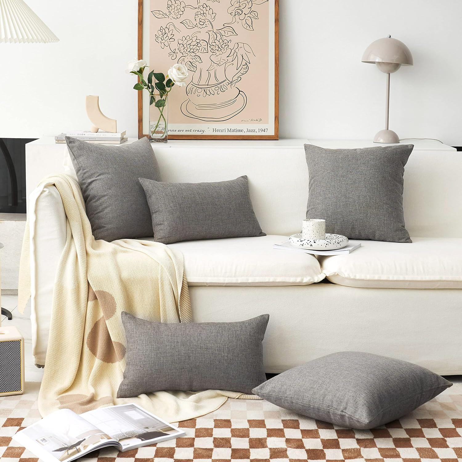 Couch Pillow Covers Linen Square Throw Pillow Cases Cushion Covers / 18 x 18 / Dark Grey / Set of 4
