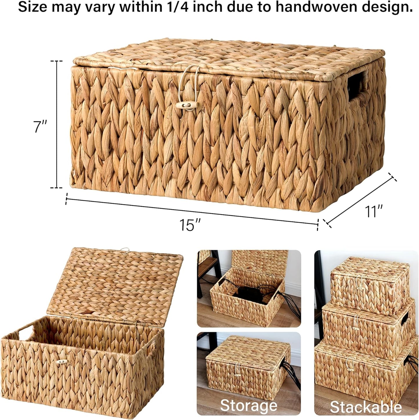Wicker Basket / Storage Basket / Natural / 15"L x 11"W x 7"H