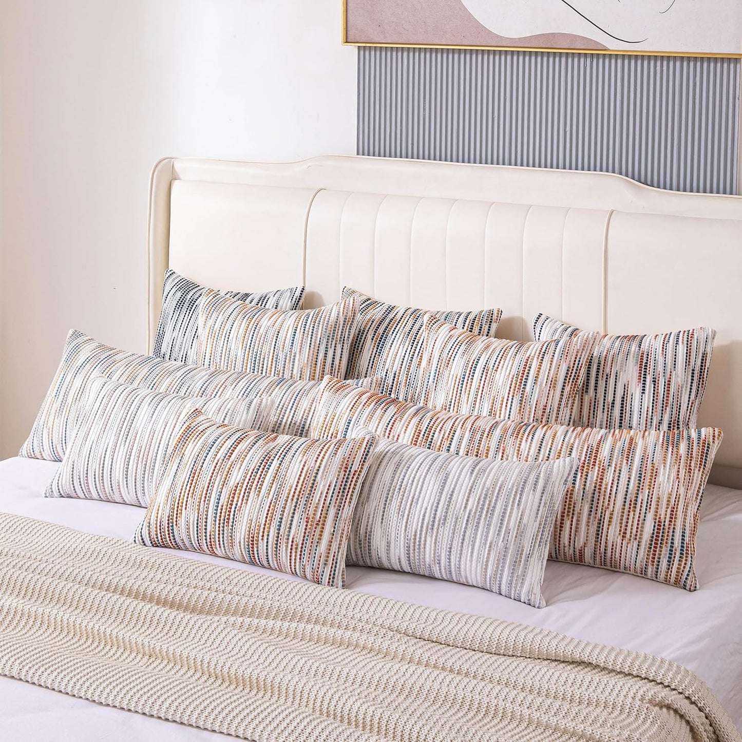 Boho Couch Throw Pillow Covers Grey Blue Striped Decorative / Blue Grey Striped / 18 x 18 / Set of 2