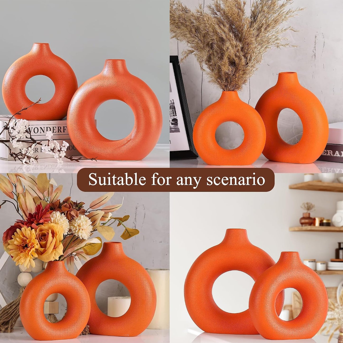 Ceramic Vase / Orange / Donut / Set of 2