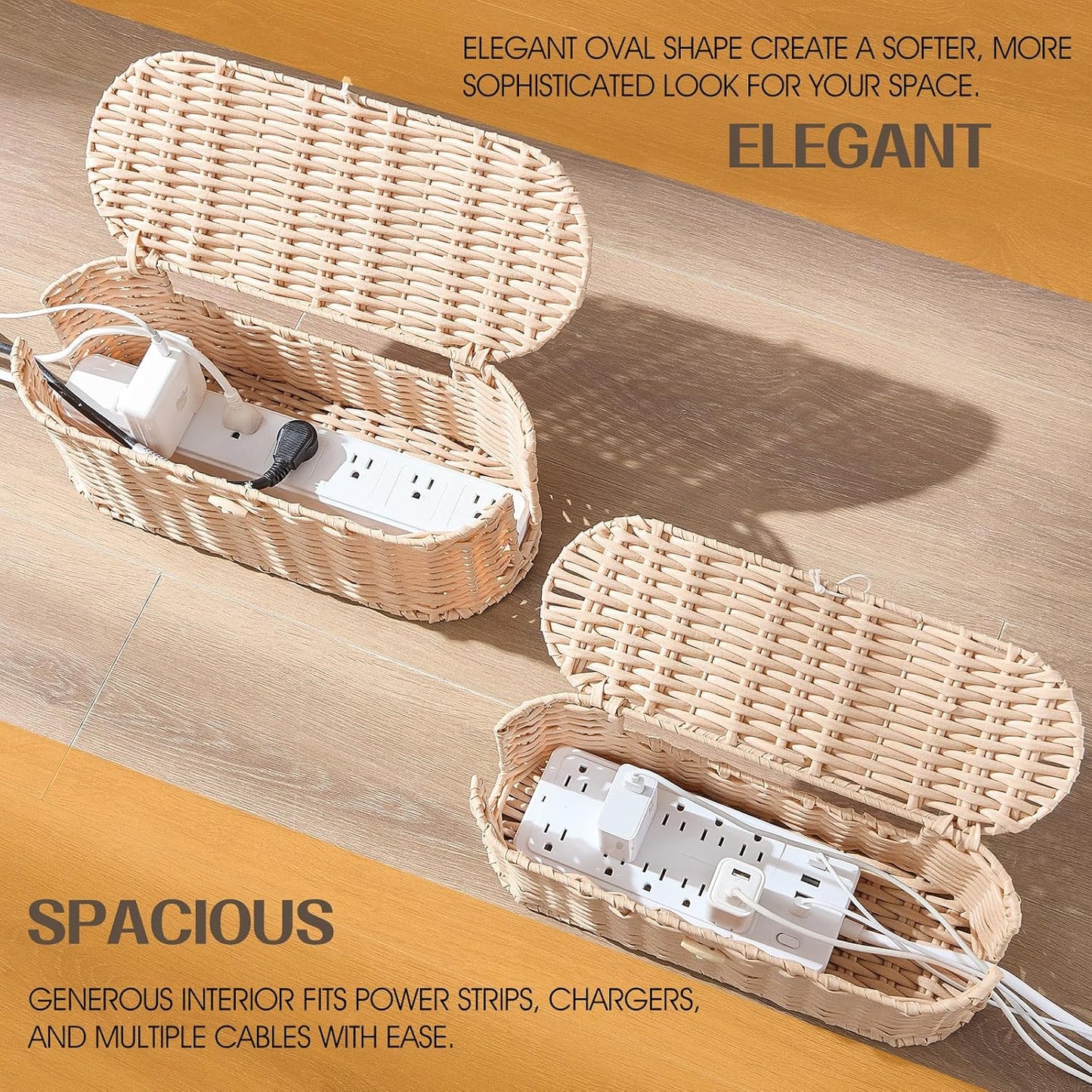 Handwoven Large and Small Cable Organizer Box Cover to Hide Cords and Power / Cream / L+M / Set of 2