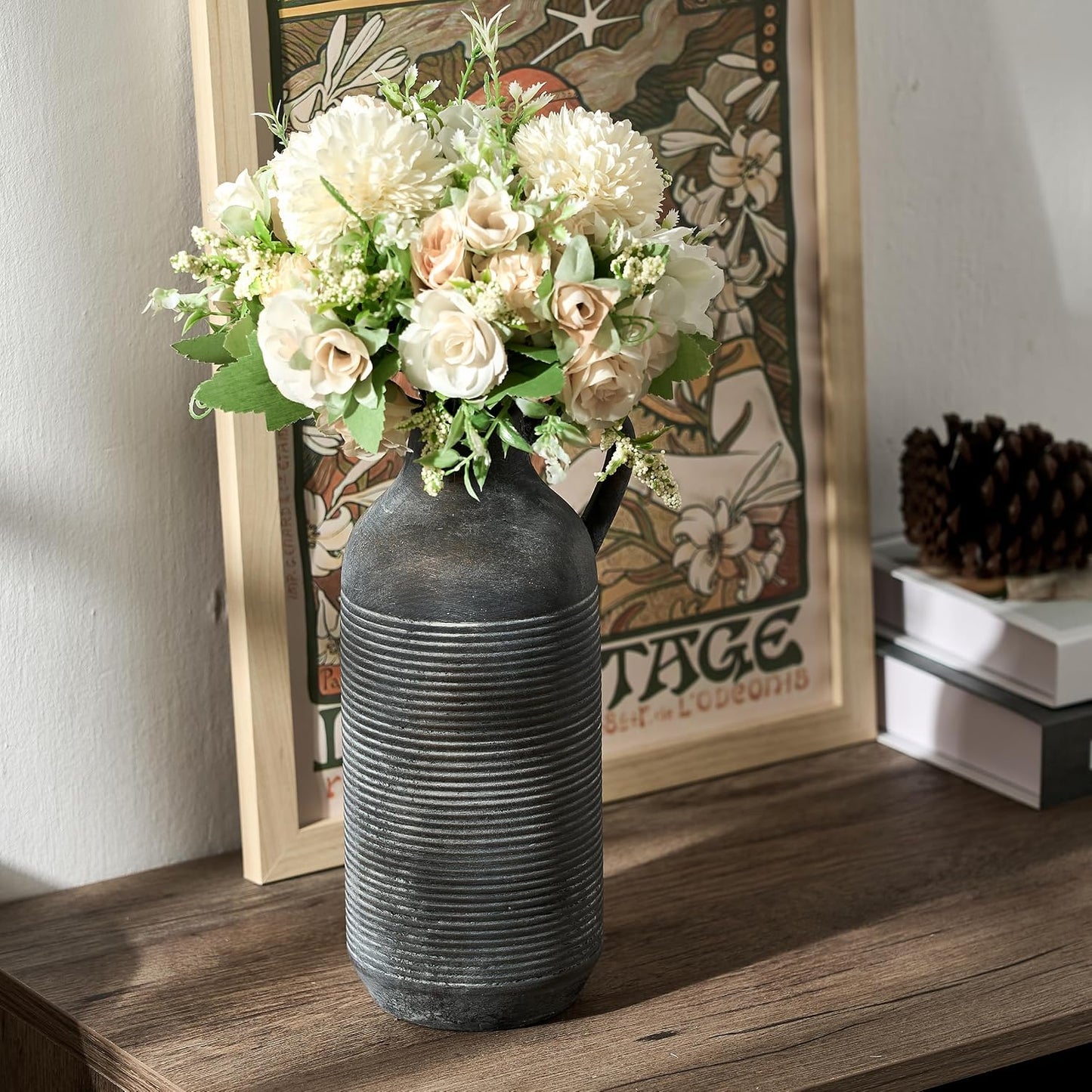 Ceramic Rustic Vase / Black Bronze- 9.64