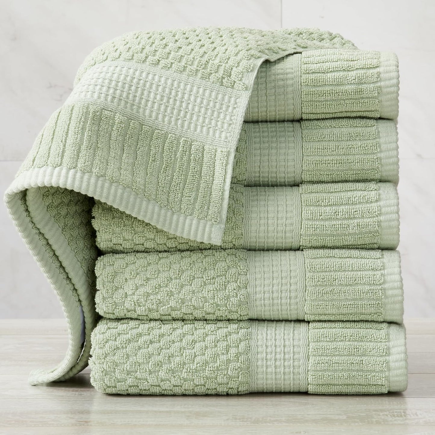 NY Loft 100% Cotton 6-Pack Hand Towel Set | Sage | Oeko-TEX | Quick-Dry | Six 16" x 28" Hand Towels | Super Absorbent