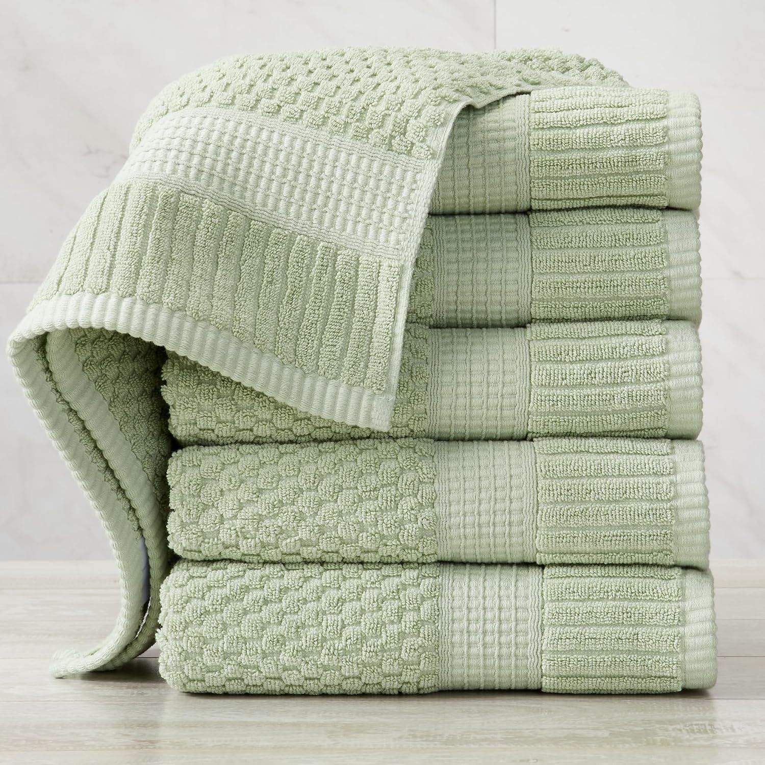 NY Loft 100% Cotton 6-Pack Hand Towel Set | Sage | Oeko-TEX | Quick-Dry | Six 16" x 28" Hand Towels | Super Absorbent