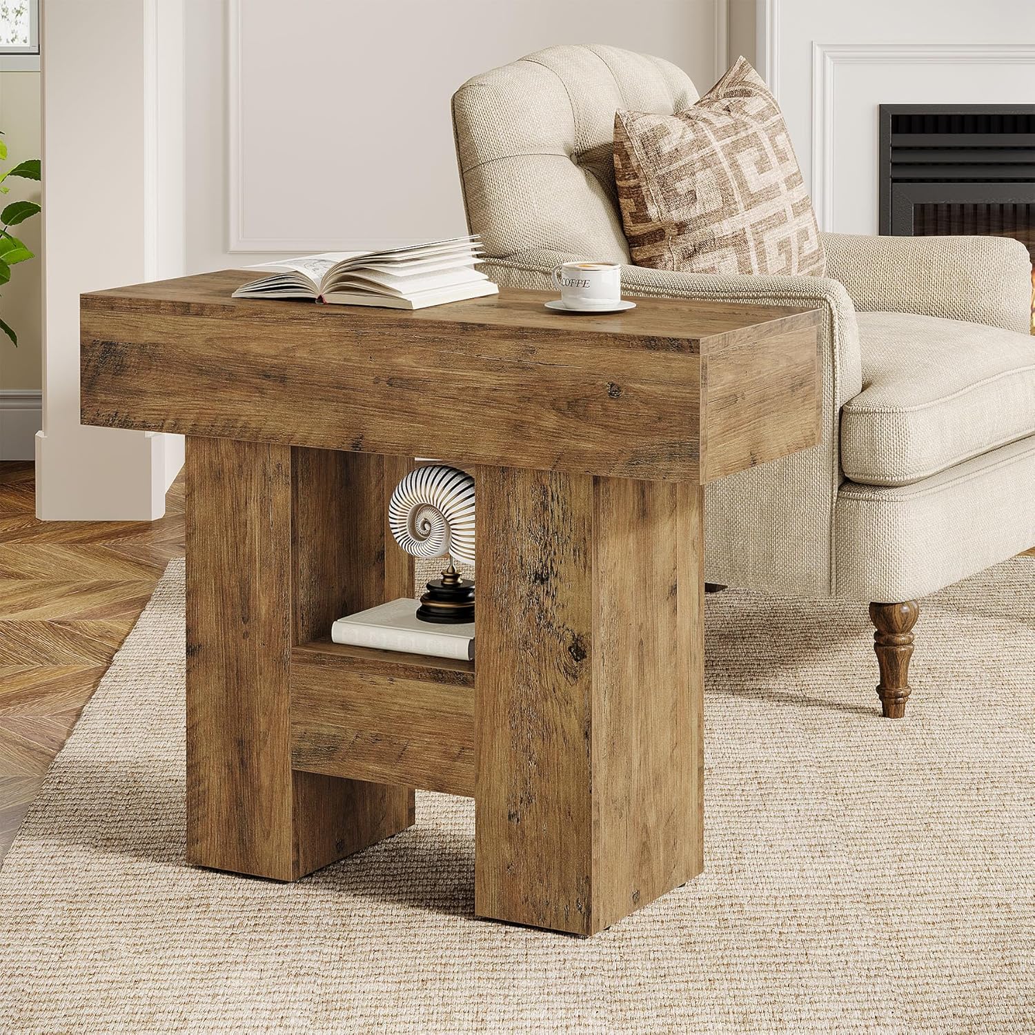 Rustic Wooden Sofa Side / Rustic Brown