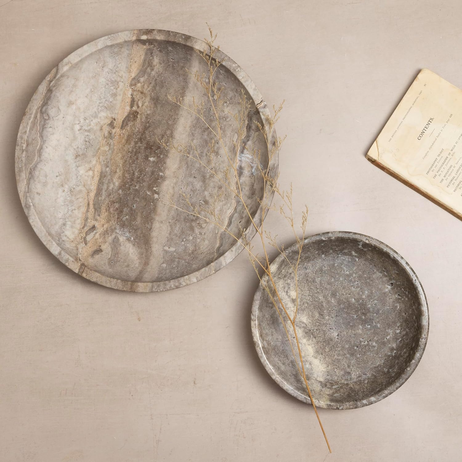 Travertine Decorative Bowls / Silver-grey