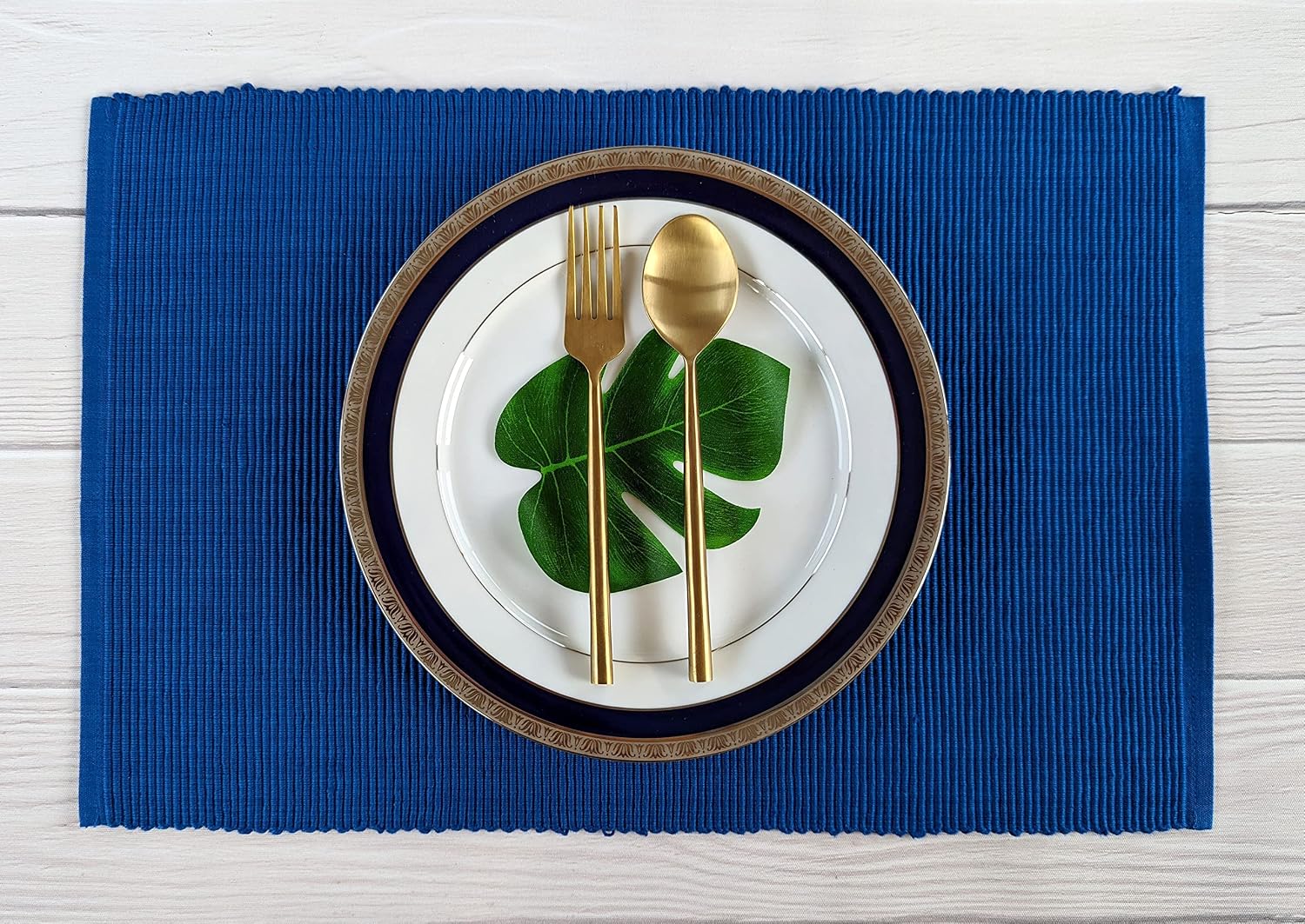 100% Cotton Ribbed Placemats - Set of 6-13 x 19 Inches - Royal Blue - Everyday Cloth Table Mats - Thick Construction