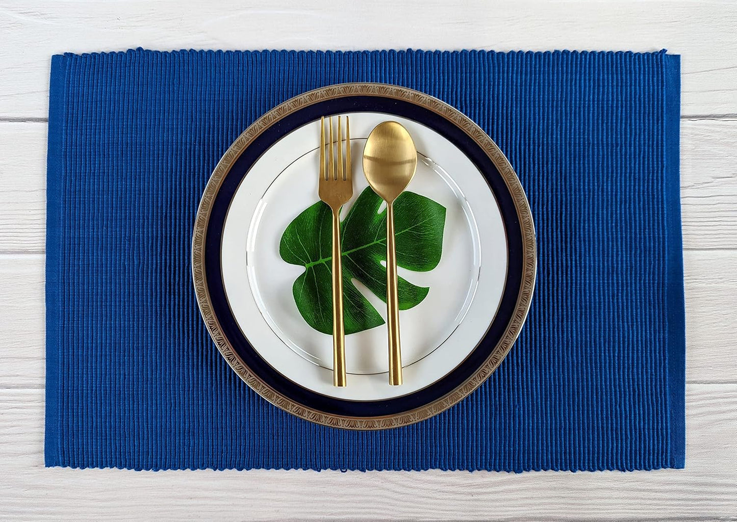 100% Cotton Ribbed Placemats - Set of 4-13 x 19 Inches - Royal Blue - Everyday Cloth Table Mats - Thick Construction