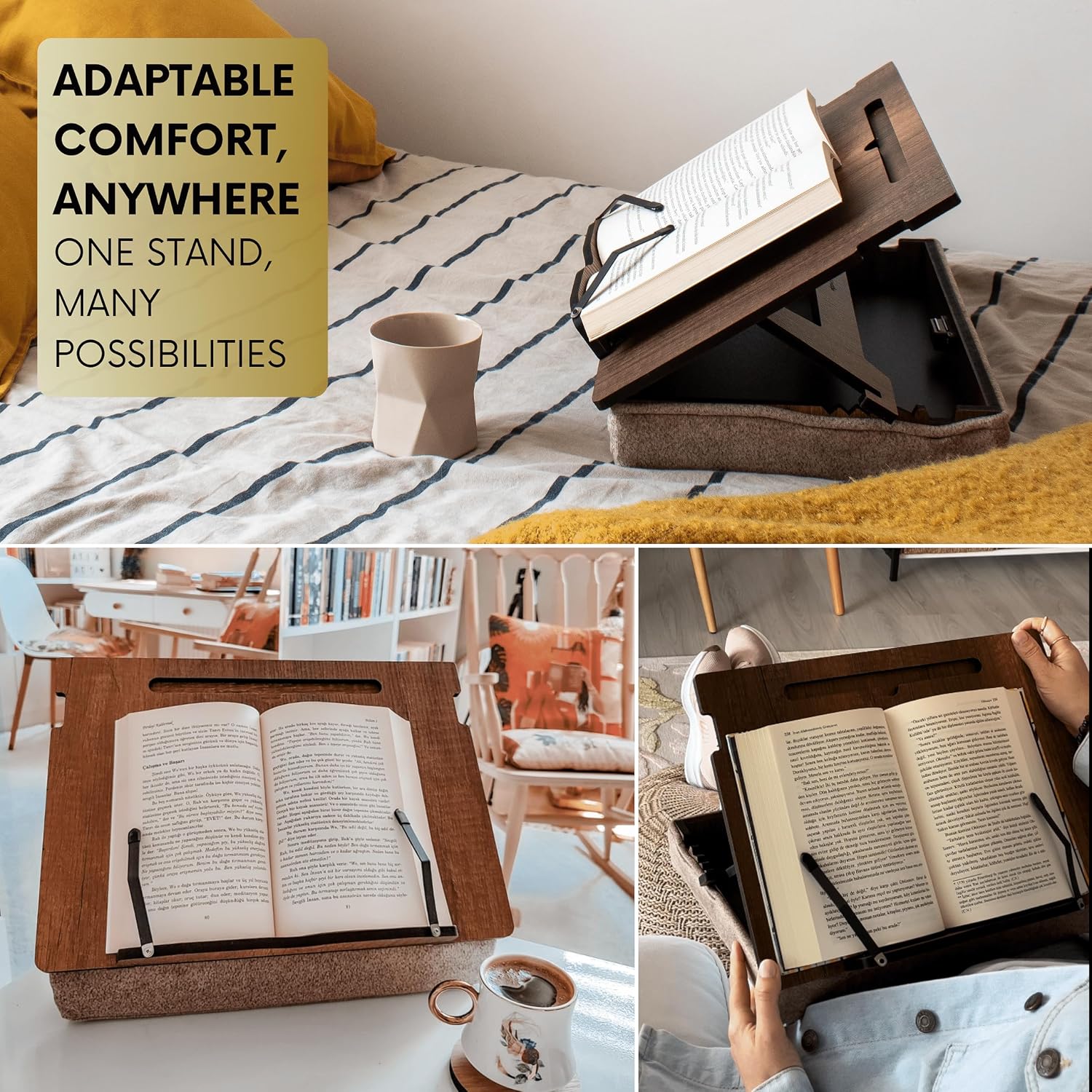 Book Stand for Reading in Bed with Storage – Book Holders for Reading Hands Free, Bed Book Holder and Book Display