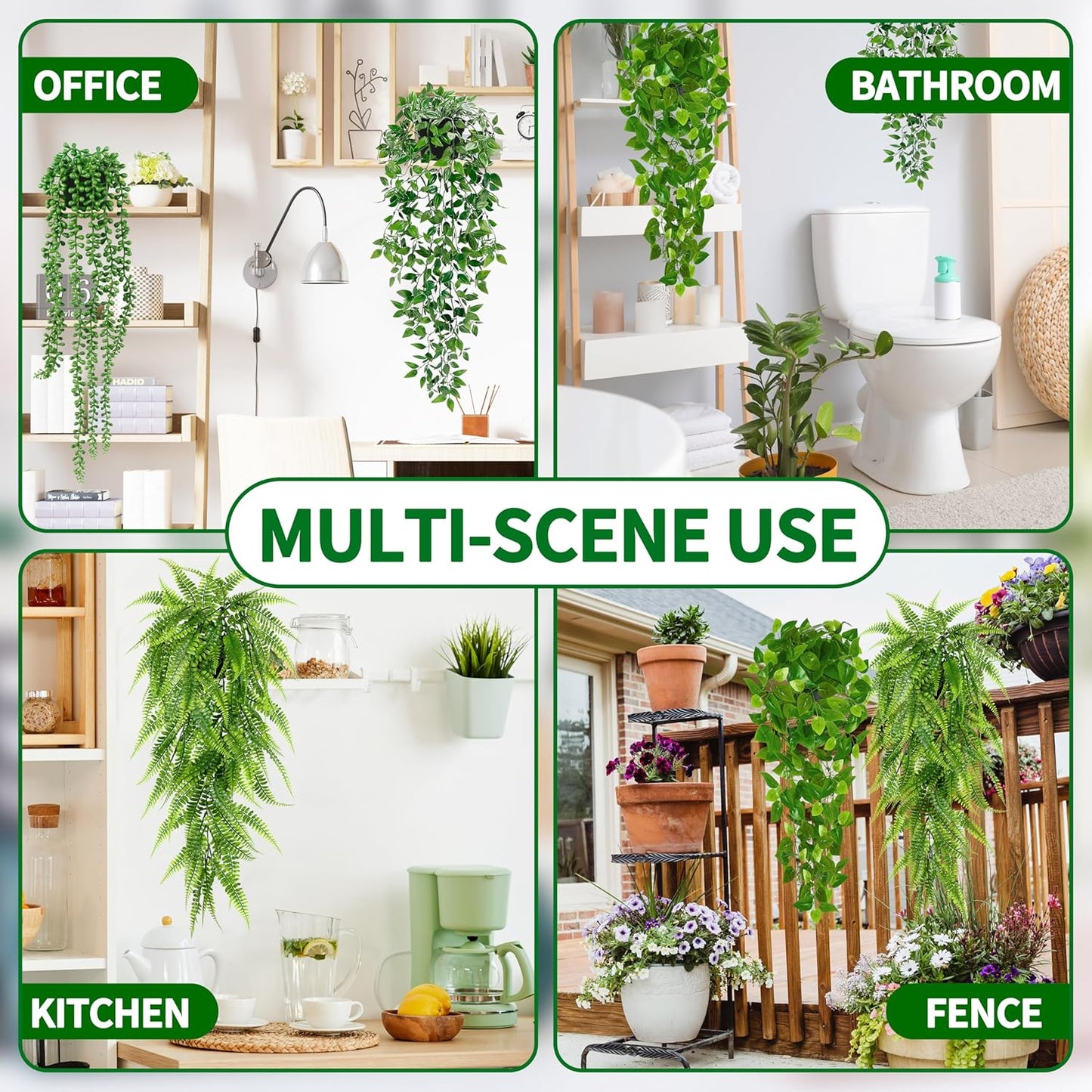 Artificial Hanging Plants / Green / Set of 4