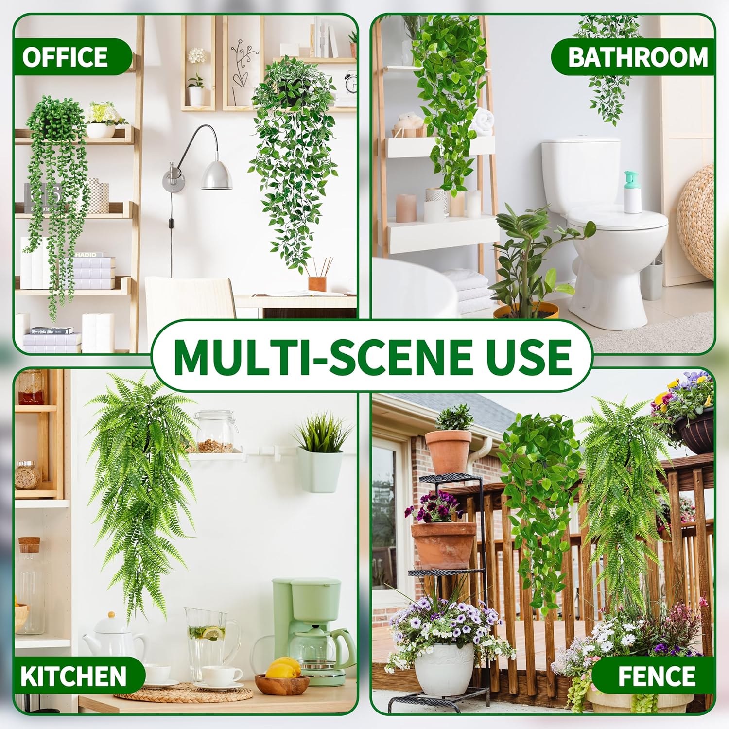 Artificial Hanging Plants / Green / Set of 4