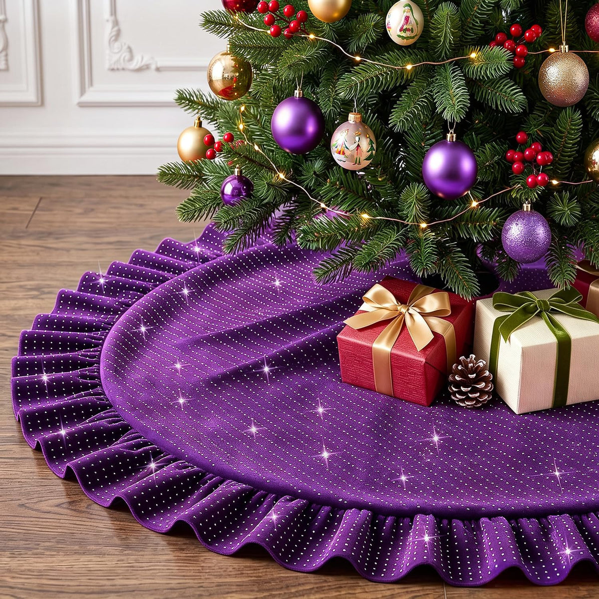 28 Inch Pink Faux Fur Christmas Tree Skirt for Christmas Decorations